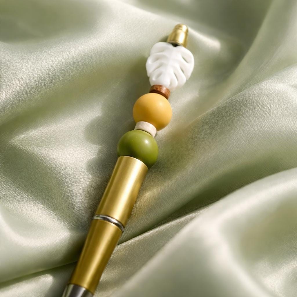 Beaded Pen, Jamaica Tropical and Wood Pen, Custom Made