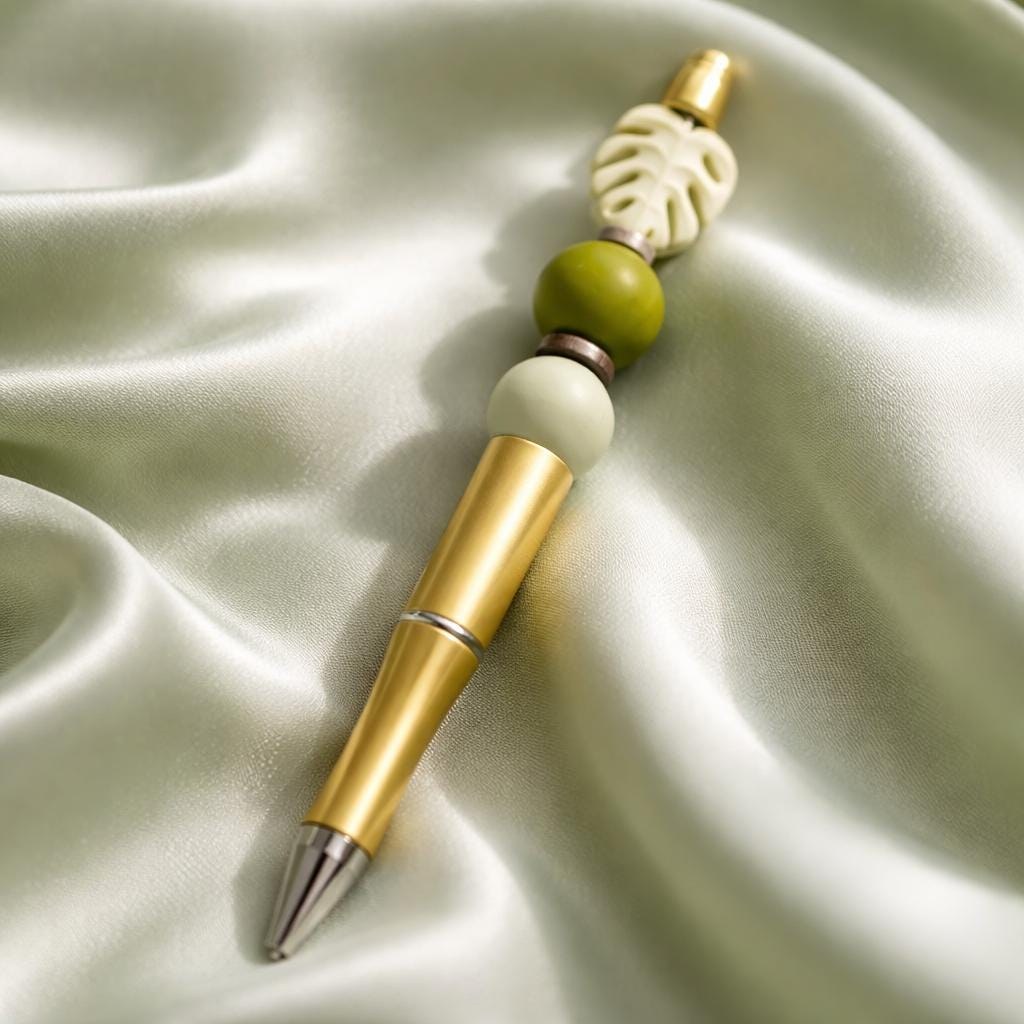 Beaded Pen, Jamaica Tropical and Wood Pen, Custom Made, view 2