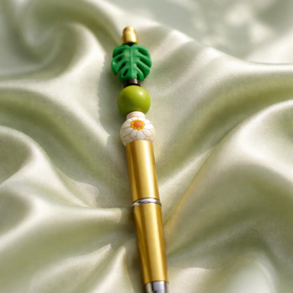 Beaded Pen, Jamaica Tropical and Wood Pen, Custom Made, view 3