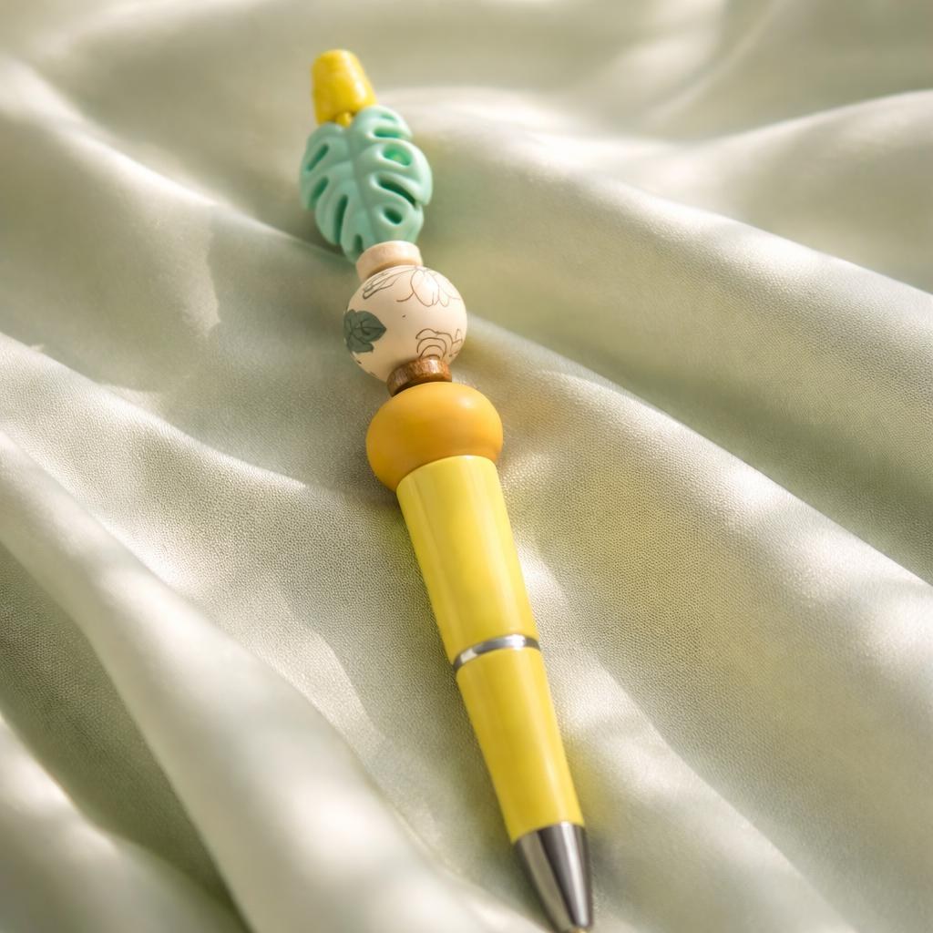 Beaded Pen, Jamaica Tropical and Wood Pen, Custom Made, view 6