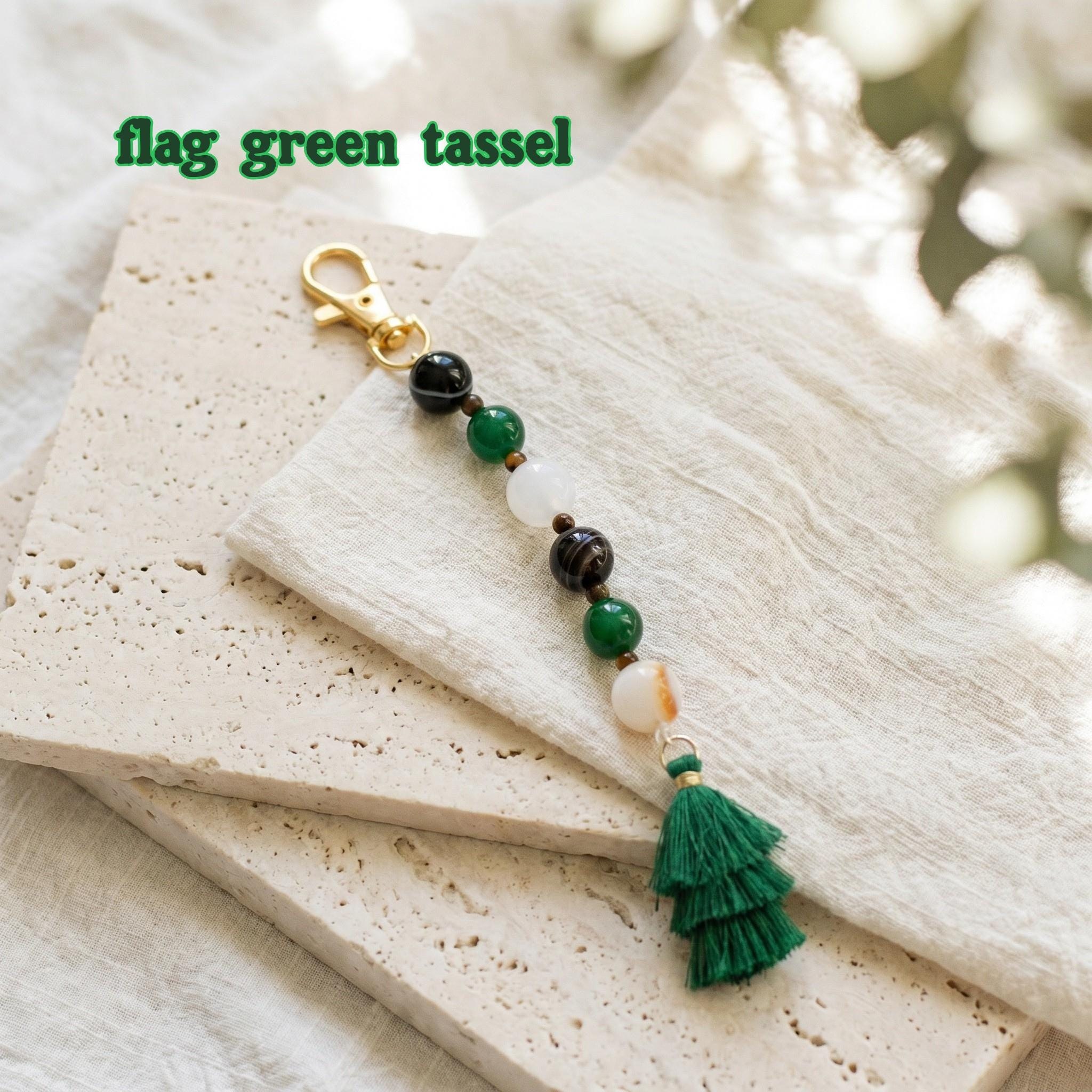 Jamaican Beaded Keychain with Tassel, sensory fidget, semi precious beads, bag charm, lobster clasp, view 6