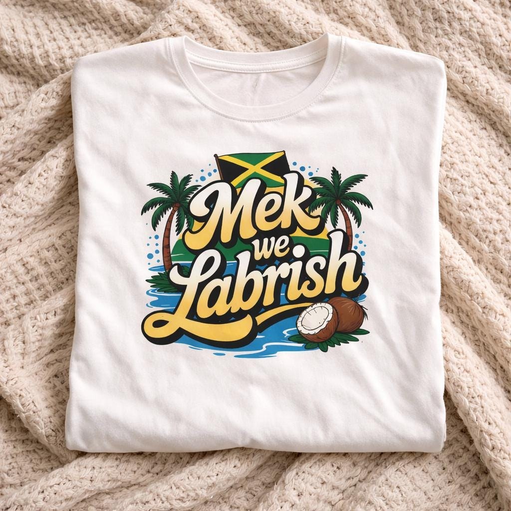 Mek we Labrish Jamaica Patois T-Shirt, Coconut Palm Tree Graphic Tee