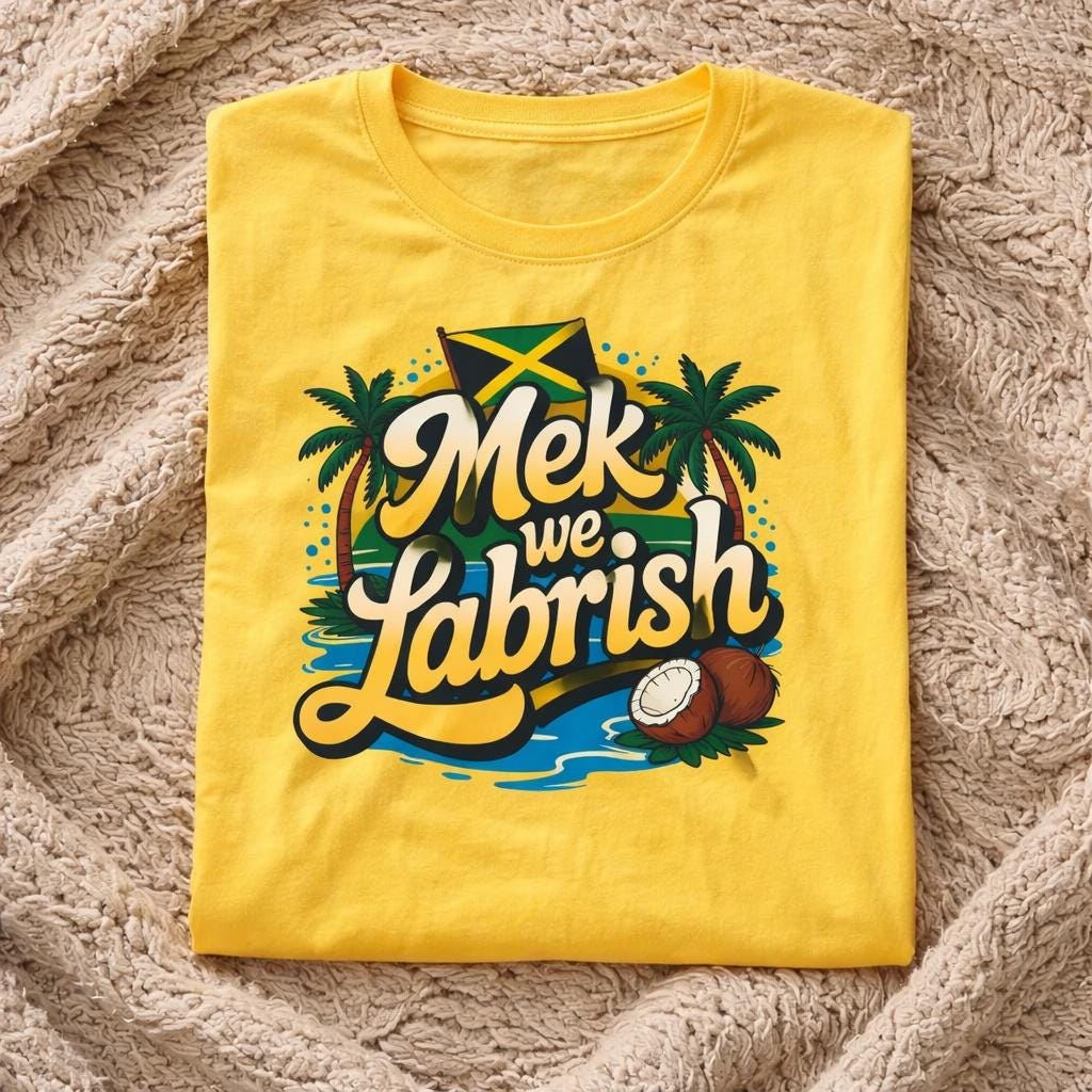 Mek we Labrish Jamaica Patois T-Shirt, Coconut Palm Tree Graphic Tee, view 3