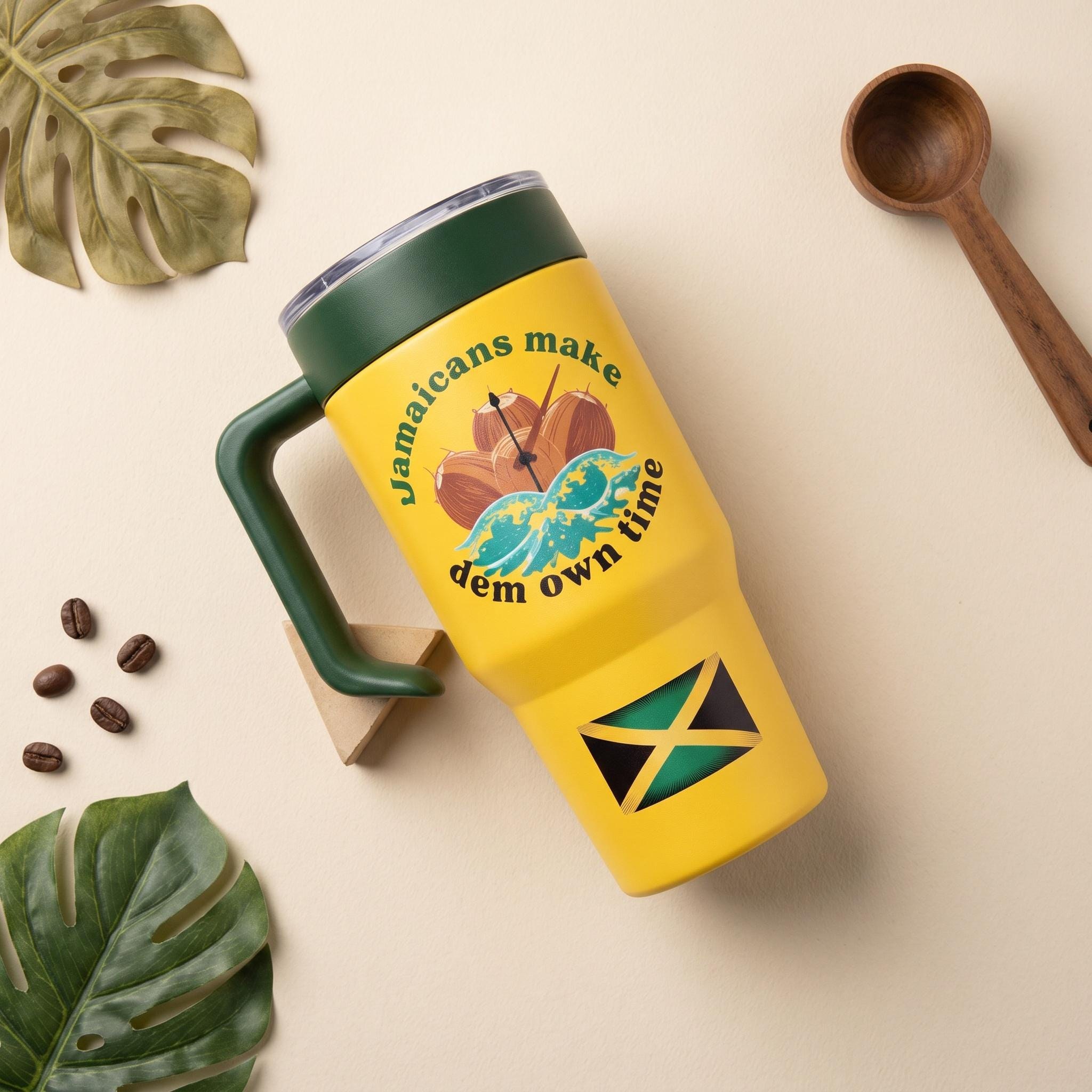 Jamaica Flag Insulated Tumbler, Jamaican Phrase, 30oz, view 3