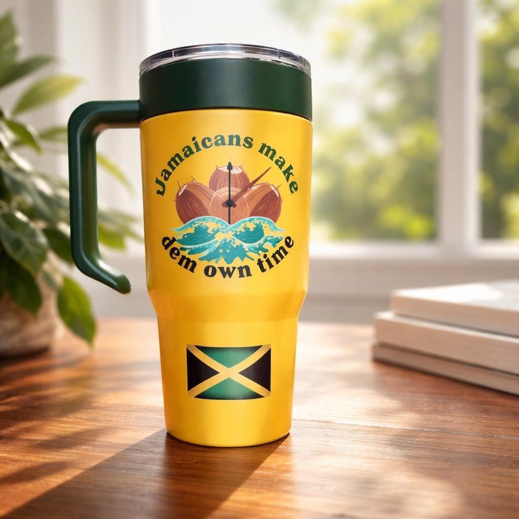 Jamaica Flag Insulated Tumbler, Jamaican Phrase, 30oz, view 6