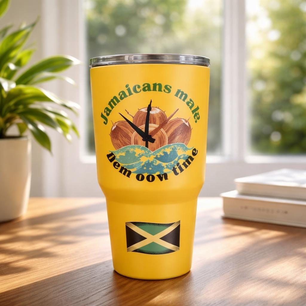 Jamaica Flag Insulated Tumbler, Jamaican Phrase, 30oz, view 7