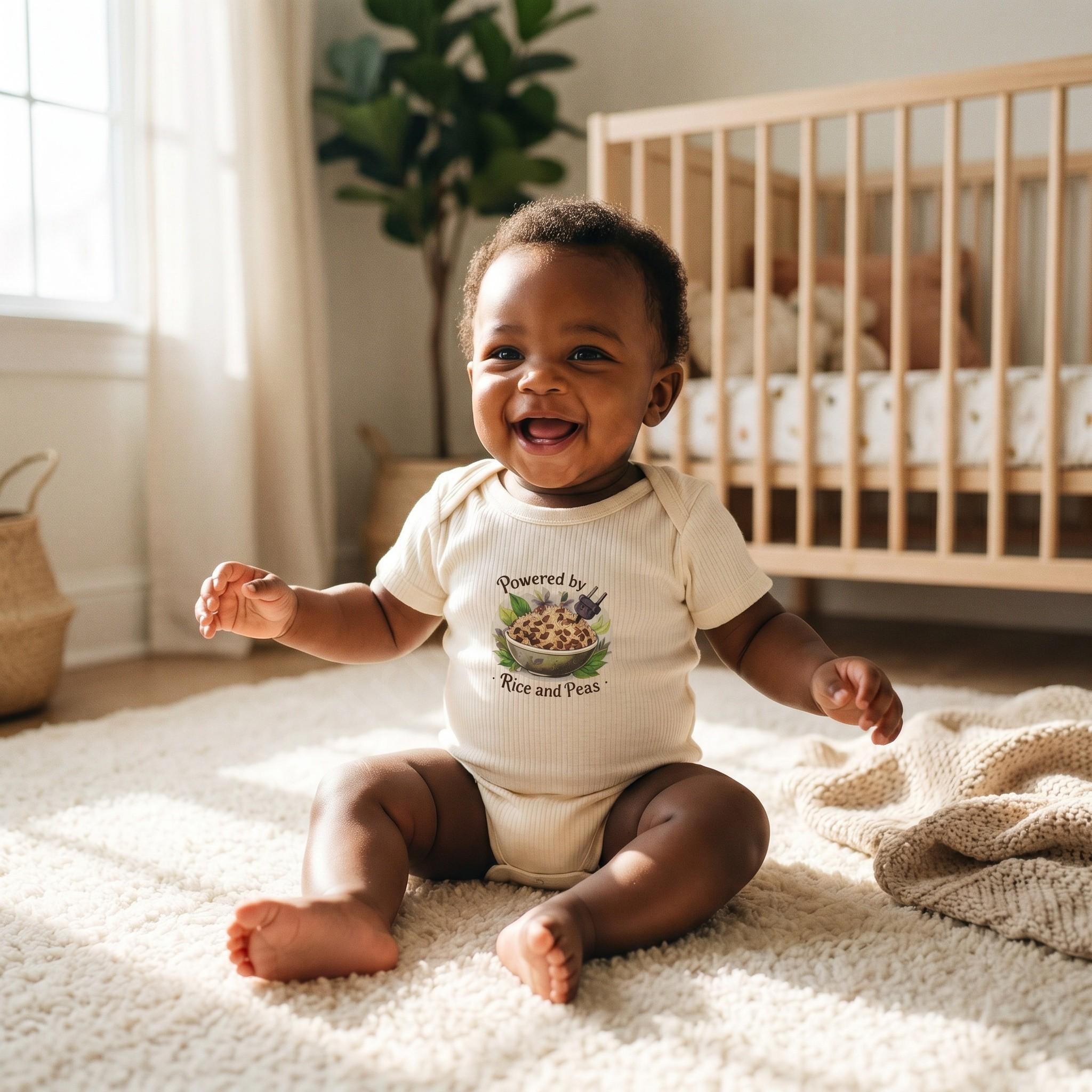 Baby Bodysuit, Foodie Shirt, Rice and Peas, Cultural Humor Baby Clothes, Jamaican Tee, view 2