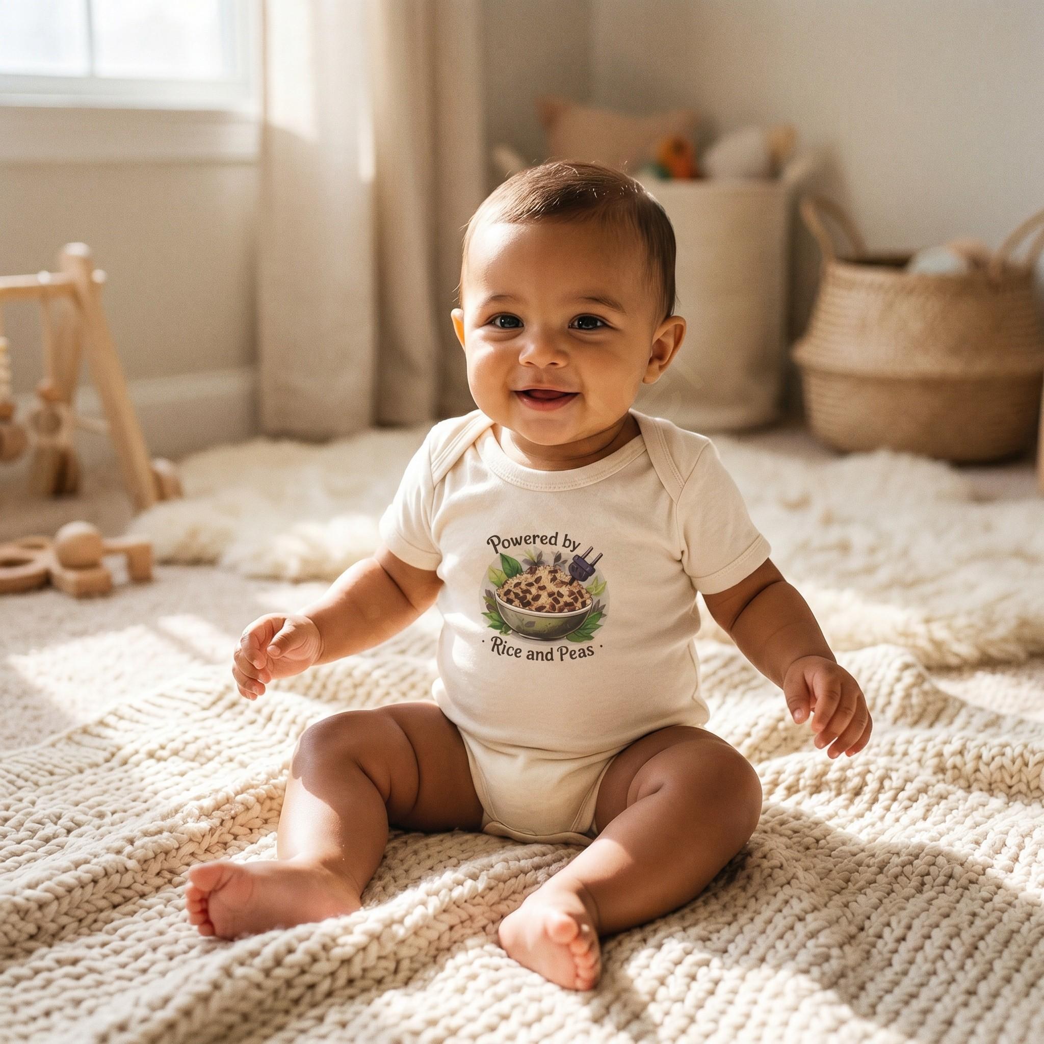 Baby Bodysuit, Foodie Shirt, Rice and Peas, Cultural Humor Baby Clothes, Jamaican Tee, view 3