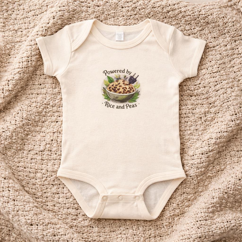 Baby Bodysuit, Foodie Shirt, Rice and Peas, Cultural Humor Baby Clothes, Jamaican Tee, view 4
