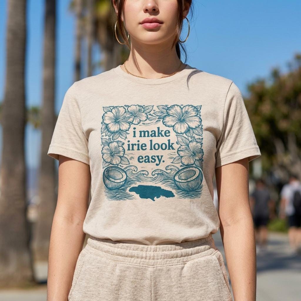 Jamaica Shirt, Jamaica Map Tee, Irie Quote, Hibiscus Coconut Design, Caribbean Vacation Top, view 5