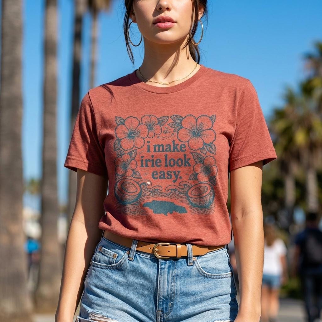 Jamaica Shirt, Jamaica Map Tee, Irie Quote, Hibiscus Coconut Design, Caribbean Vacation Top, view 7