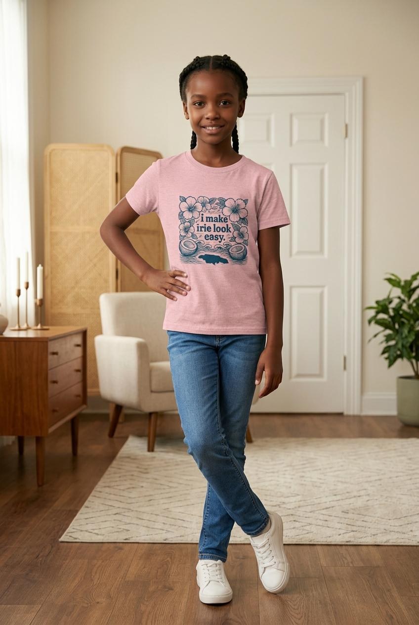 Kids Jamaica Map Shirt, Irie Tropical Floral Tee, Bella Canvas Youth T- Shirt, view 3