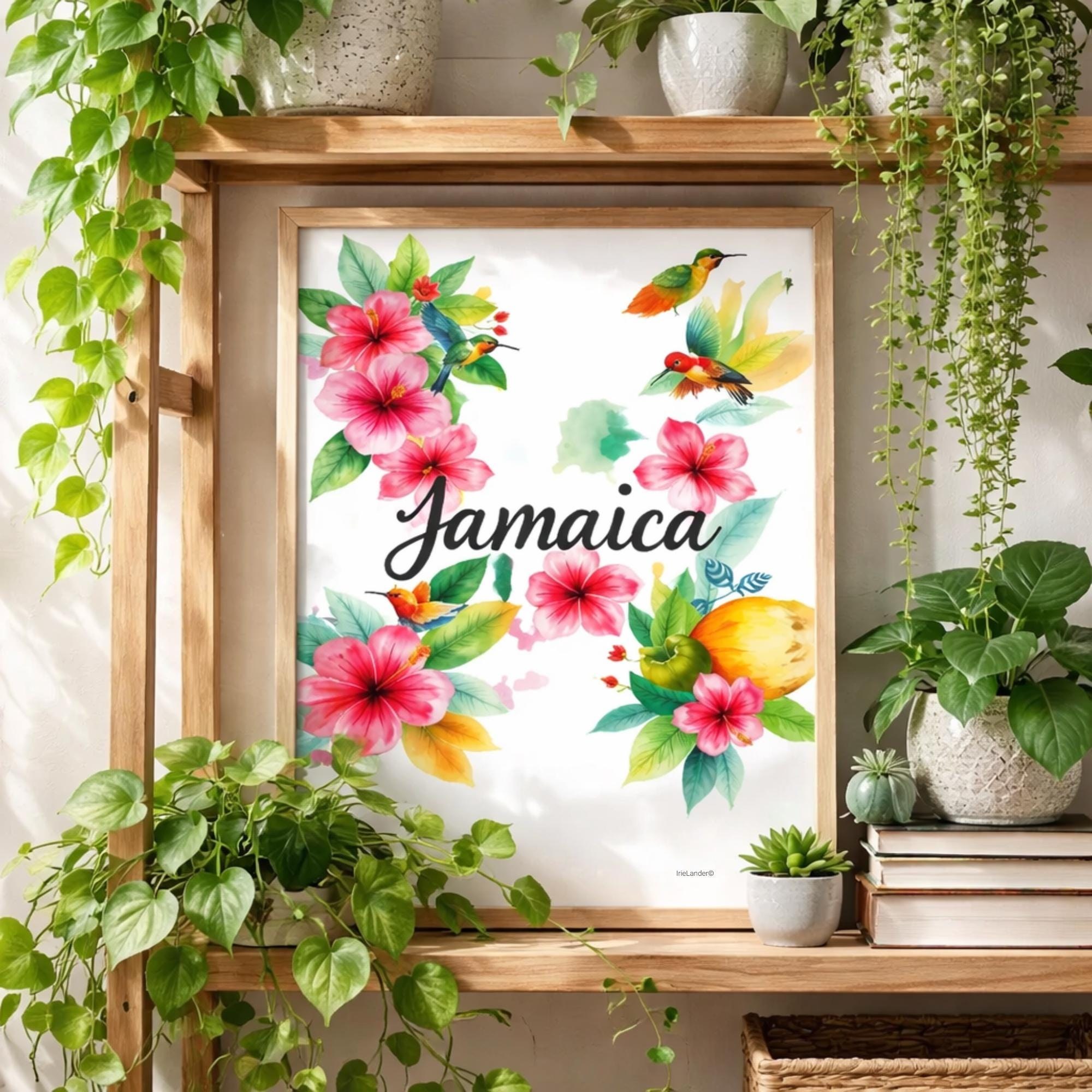 Jamaica Art, Floral Watercolor Print, Vibrant Jamaican Hibiscus Hummingbird Tropical Art (Giclée), view 5