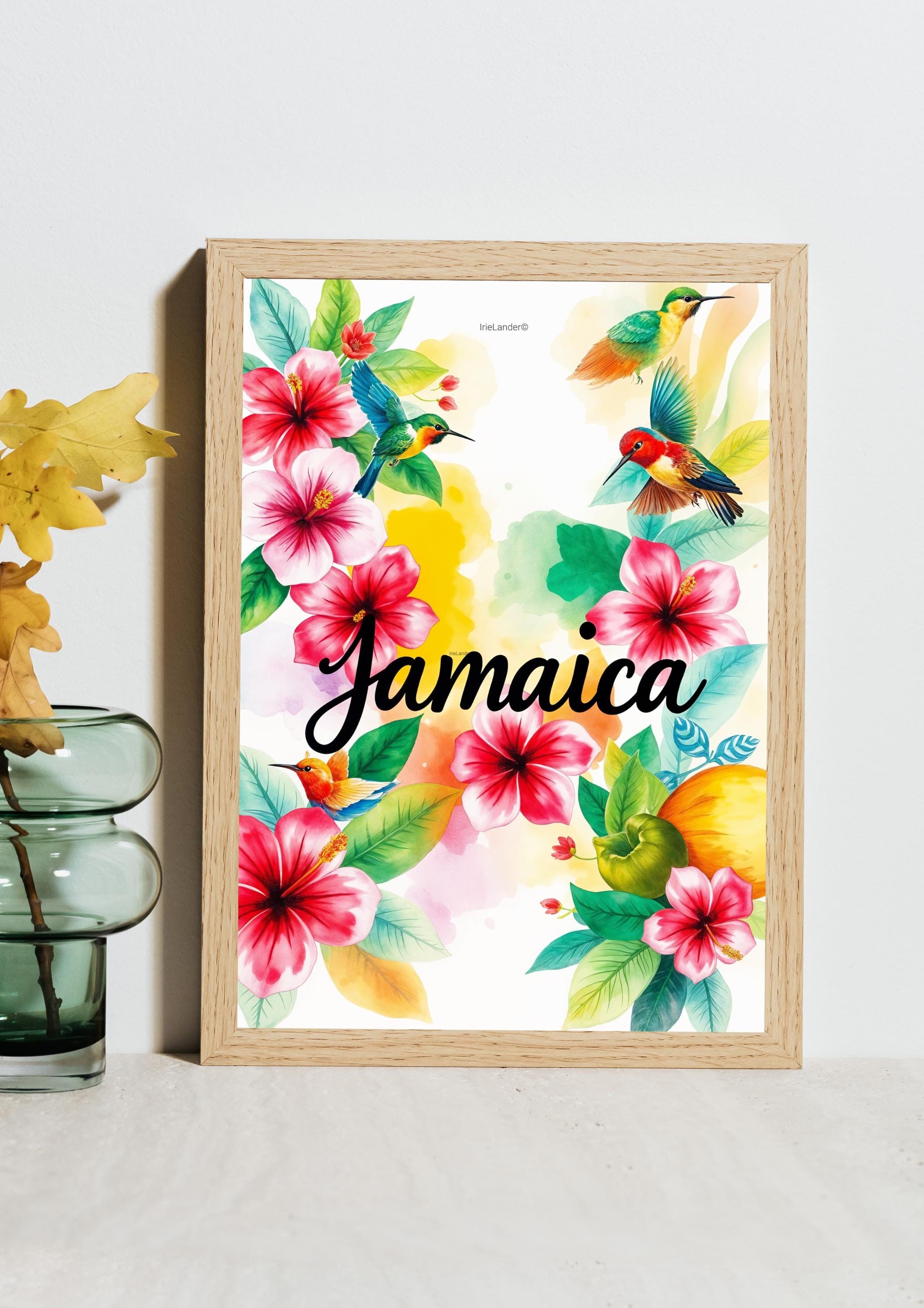 Jamaica Art, Floral Watercolor Print, Vibrant Jamaican Hibiscus Hummingbird Tropical Art (Giclée), view 6