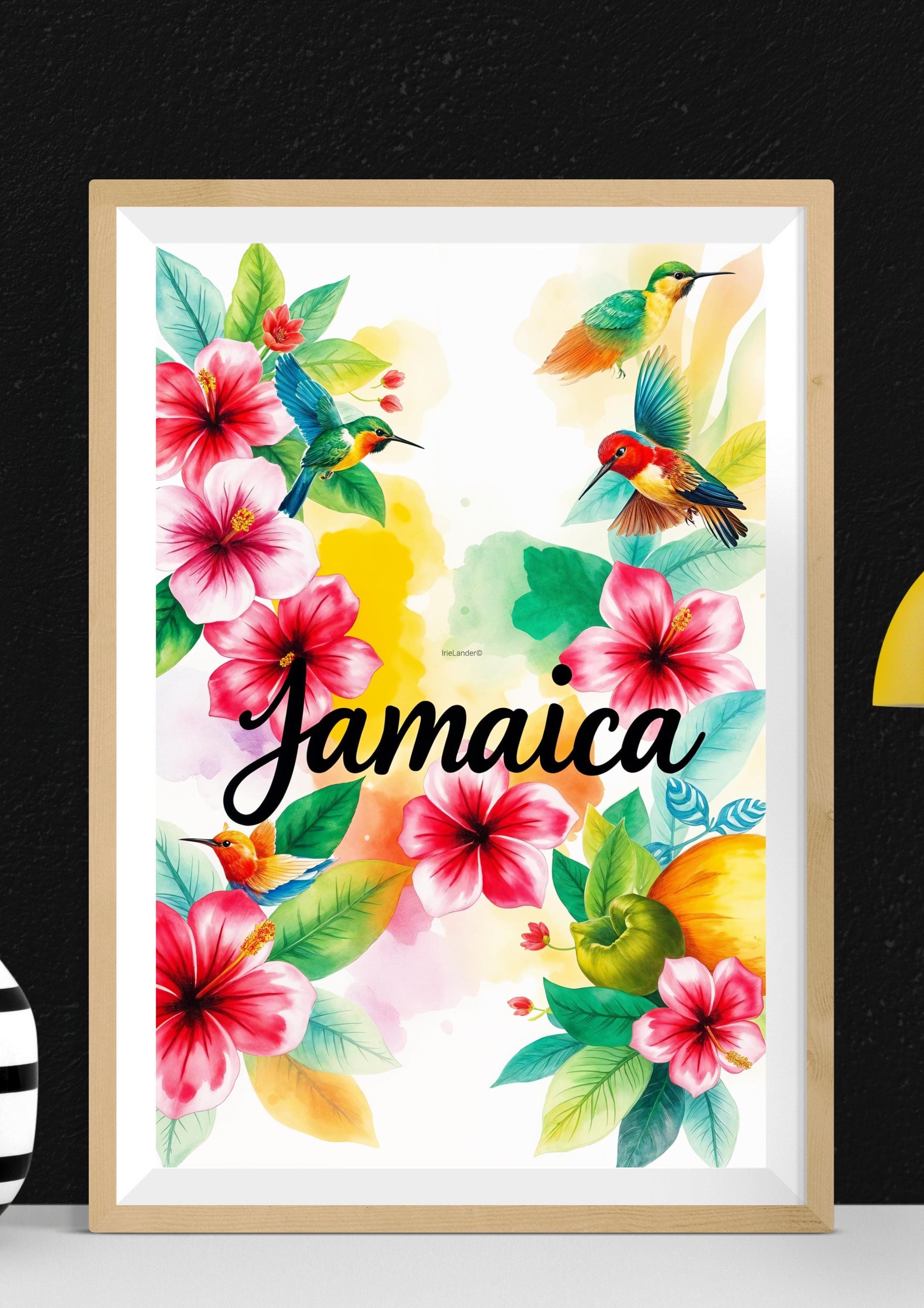 Jamaica Art, Floral Watercolor Print, Vibrant Jamaican Hibiscus Hummingbird Tropical Art (Giclée), view 7
