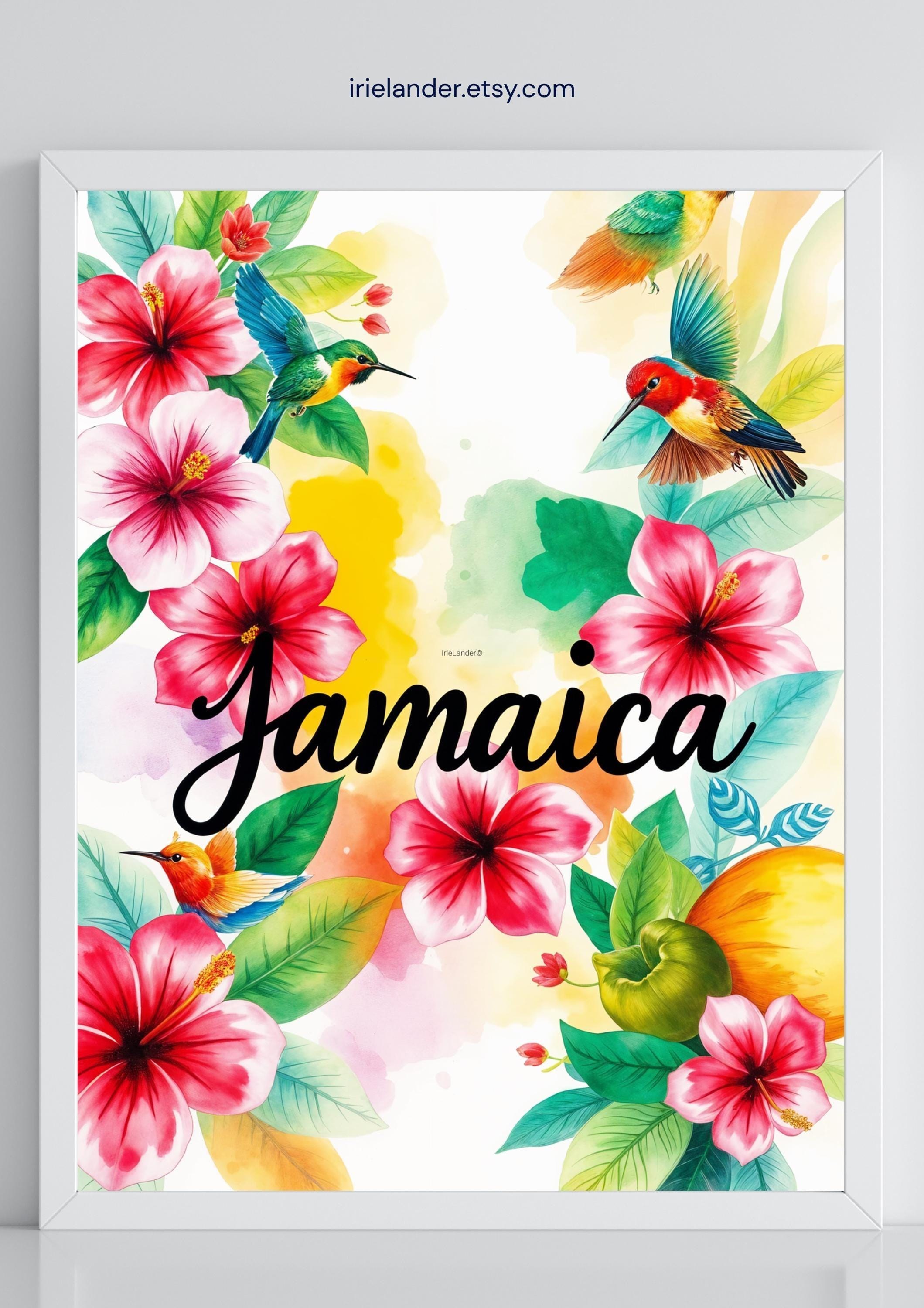 Jamaica Art, Floral Watercolor Print, Vibrant Jamaican Hibiscus Hummingbird Tropical Art (Giclée), view 8