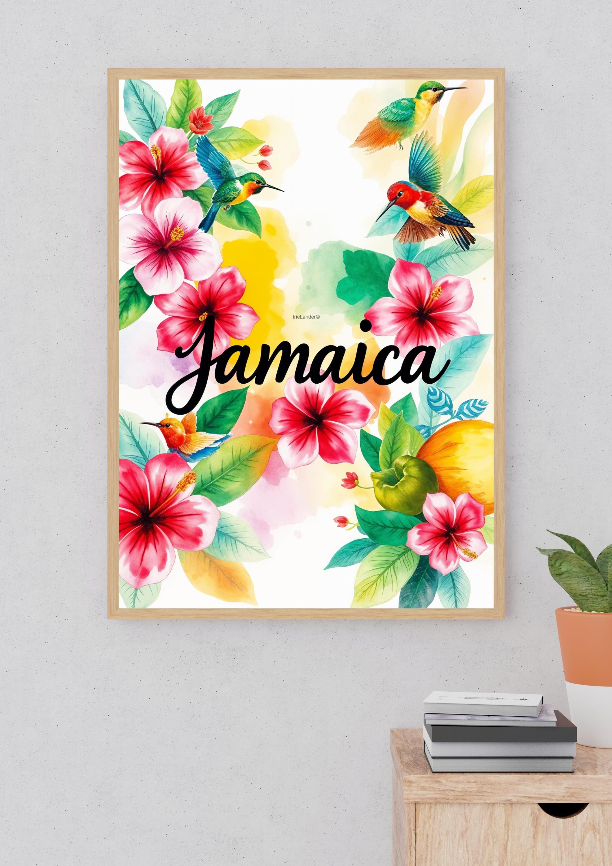 Jamaica Art, Floral Watercolor Print, Vibrant Jamaican Hibiscus Hummingbird Tropical Art (Giclée), view 9