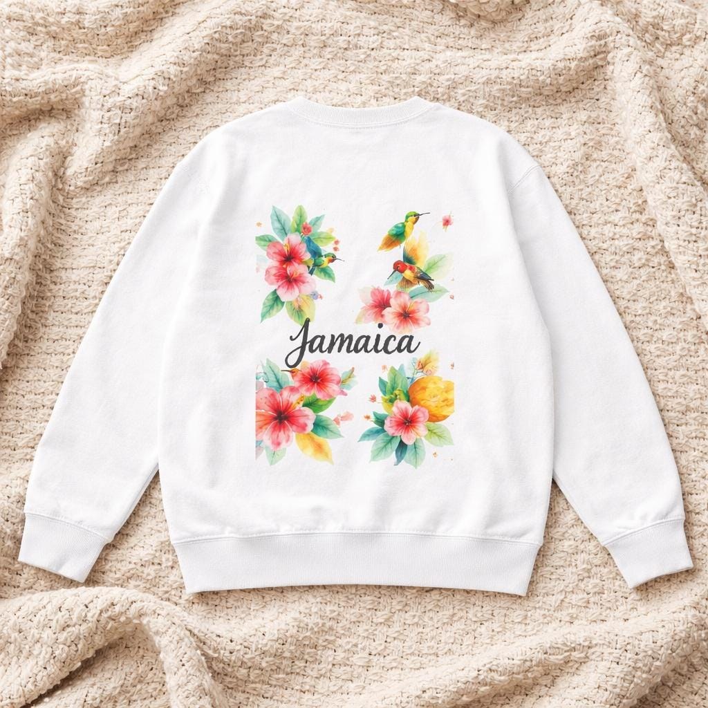 Jamaica Sweatshirt, Hummingbird Floral Champion Crewneck Sweatshirt, Jamaican Pullover, Caribbean Travel Gift Souvenir, view 3
