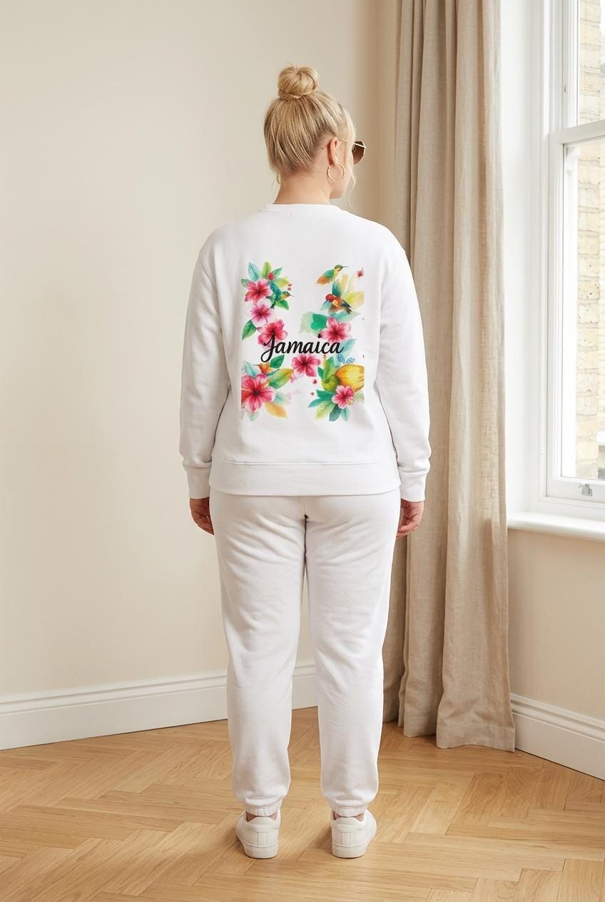 Jamaica Sweatshirt, Hummingbird Floral Champion Crewneck Sweatshirt, Jamaican Pullover, Caribbean Travel Gift Souvenir, view 6