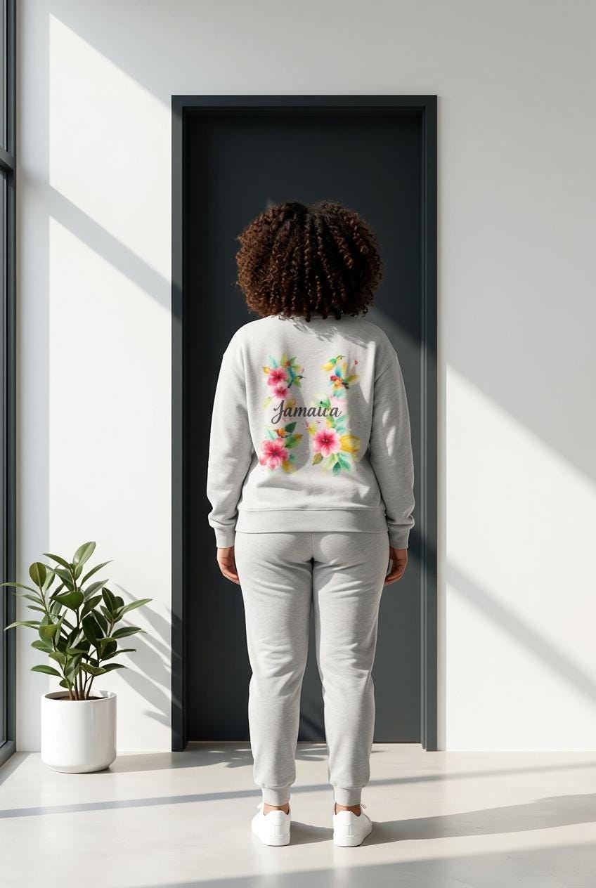 Jamaica Sweatshirt, Hummingbird Floral Champion Crewneck Sweatshirt, Jamaican Pullover, Caribbean Travel Gift Souvenir, view 9