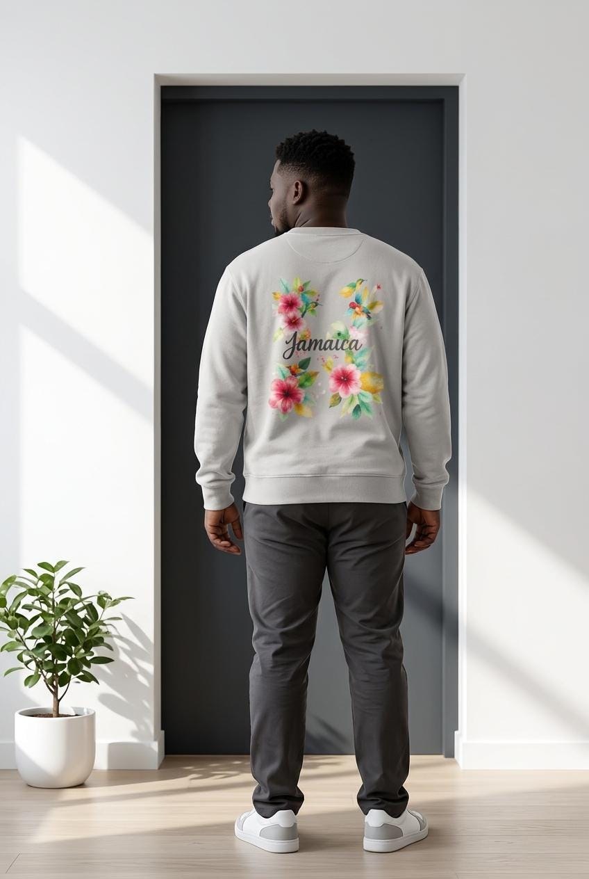 Jamaica Sweatshirt, Hummingbird Floral Champion Crewneck Sweatshirt, Jamaican Pullover, Caribbean Travel Gift Souvenir, view 10