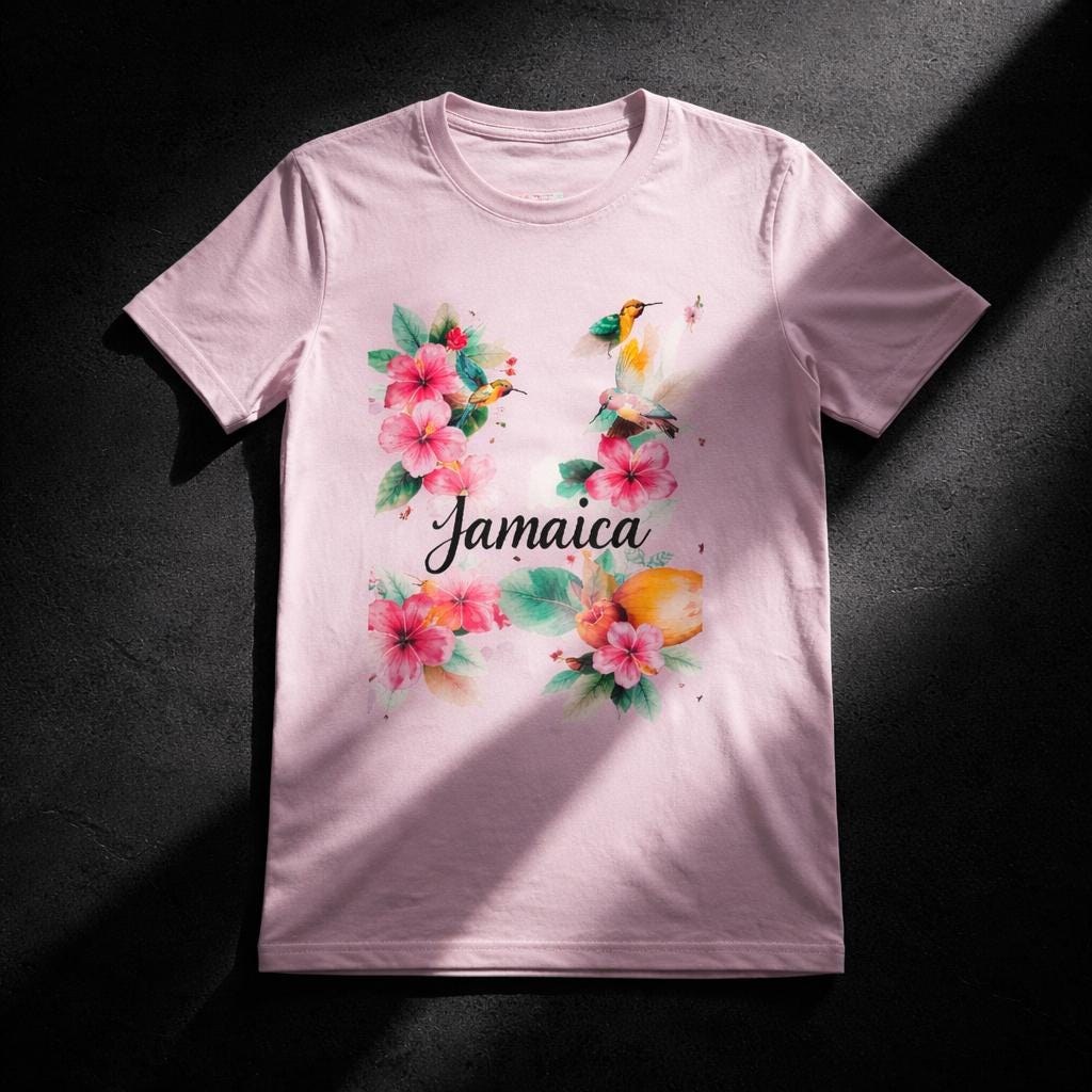 Tropical Jamaica Flowers and Birds T Shirt, watercolor print, summer vacation top, island souvenir, view 4