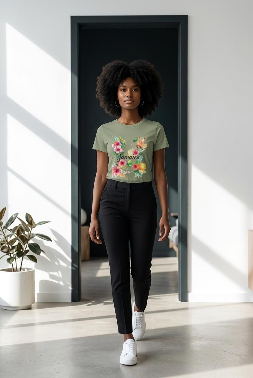 Tropical Jamaica Flowers and Birds T Shirt, watercolor print, summer vacation top, island souvenir, view 7