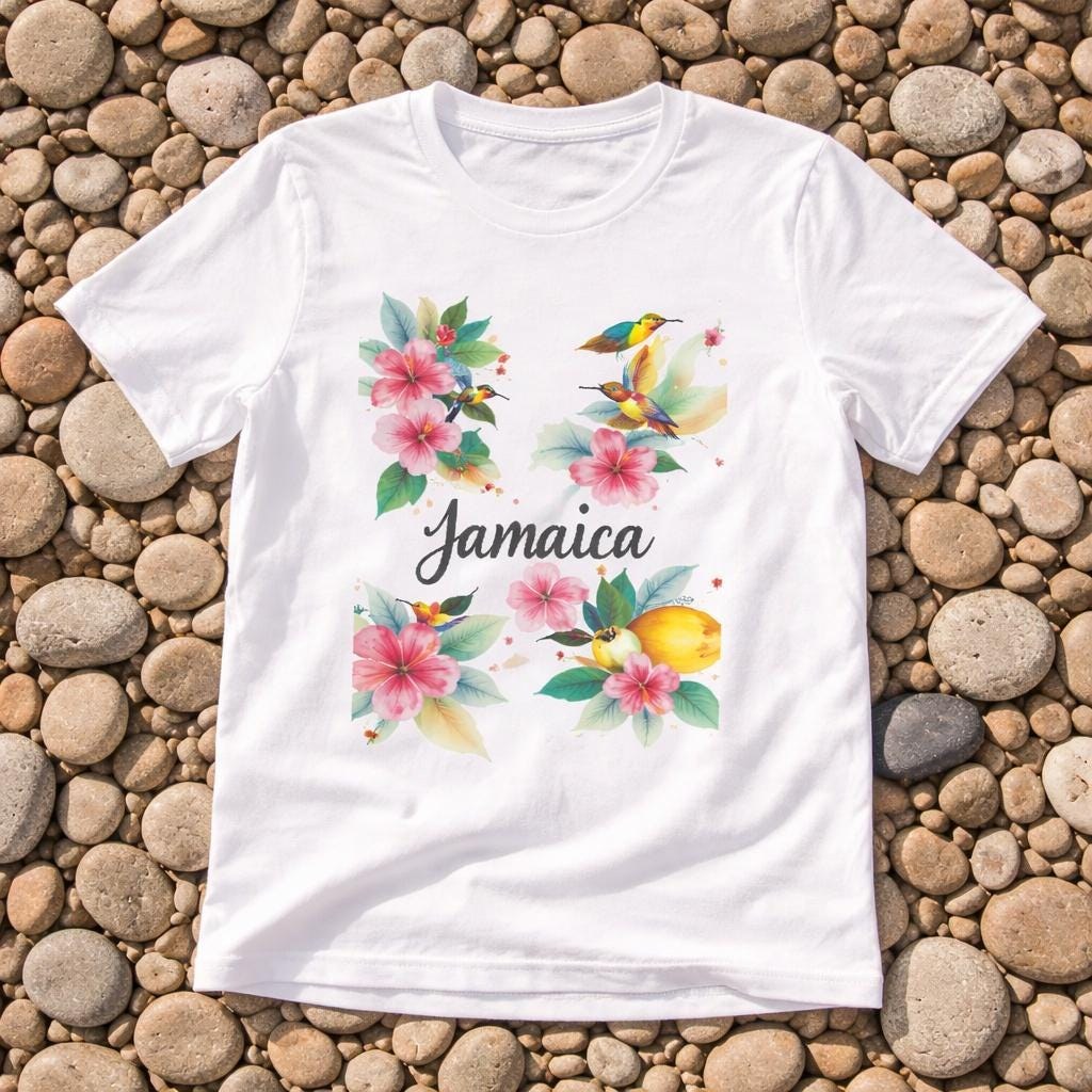 Tropical Jamaica Flowers and Birds T Shirt, watercolor print, summer vacation top, island souvenir, view 8