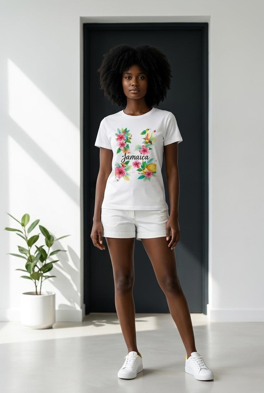 Tropical Jamaica Flowers and Birds T Shirt, watercolor print, summer vacation top, island souvenir, view 9