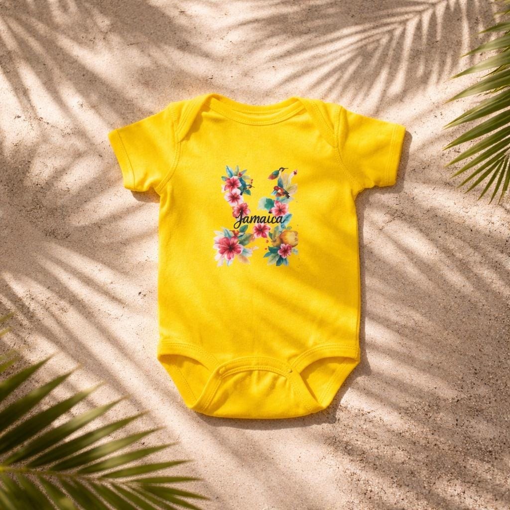 Jamaica Baby Bodysuit, Hummingbird Hibiscus Floral, Soft Cotton Infant Romper