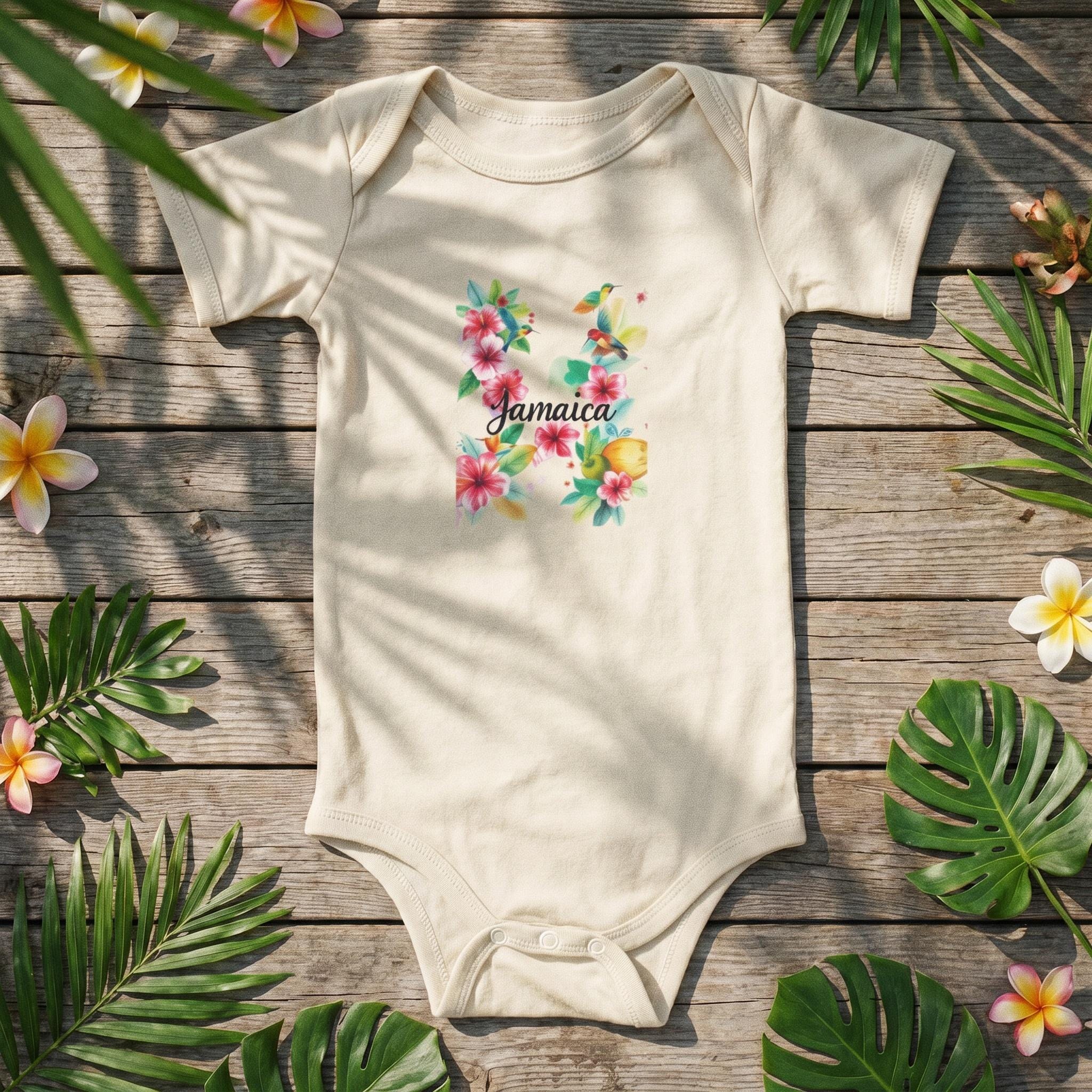 Jamaica Baby Bodysuit, Hummingbird Hibiscus Floral, Soft Cotton Infant Romper, view 3