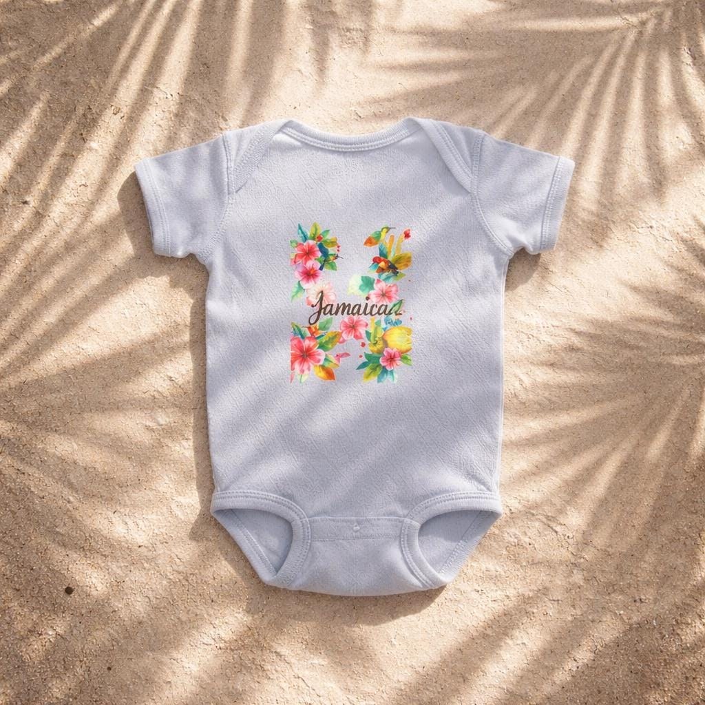 Jamaica Baby Bodysuit, Hummingbird Hibiscus Floral, Soft Cotton Infant Romper, view 6