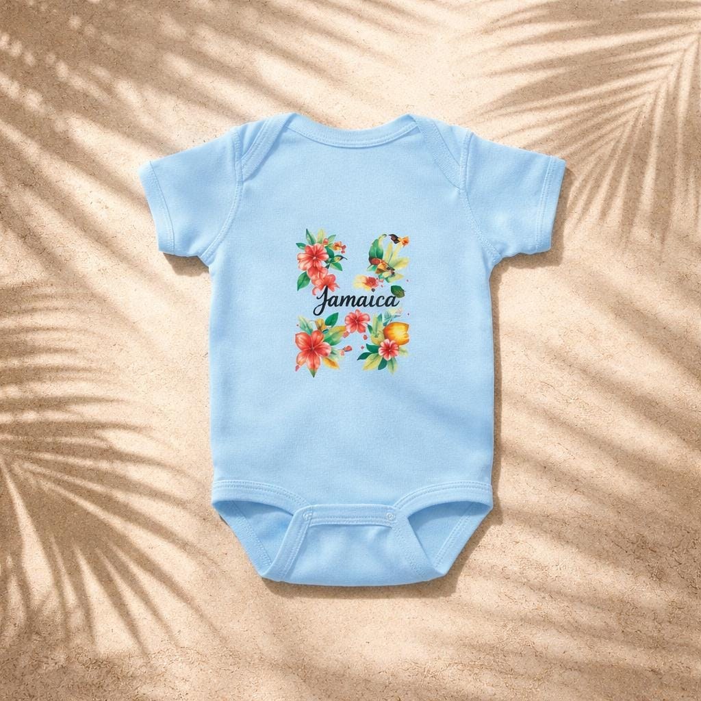 Jamaica Baby Bodysuit, Hummingbird Hibiscus Floral, Soft Cotton Infant Romper, view 7