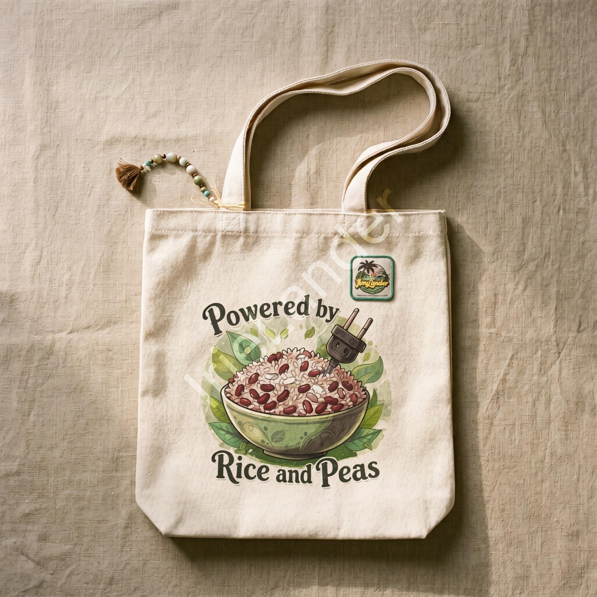 Rice And Peas Jamaica Tote Bag with Keychain Charm, Foodie Bag, Caribbean Art Canvas