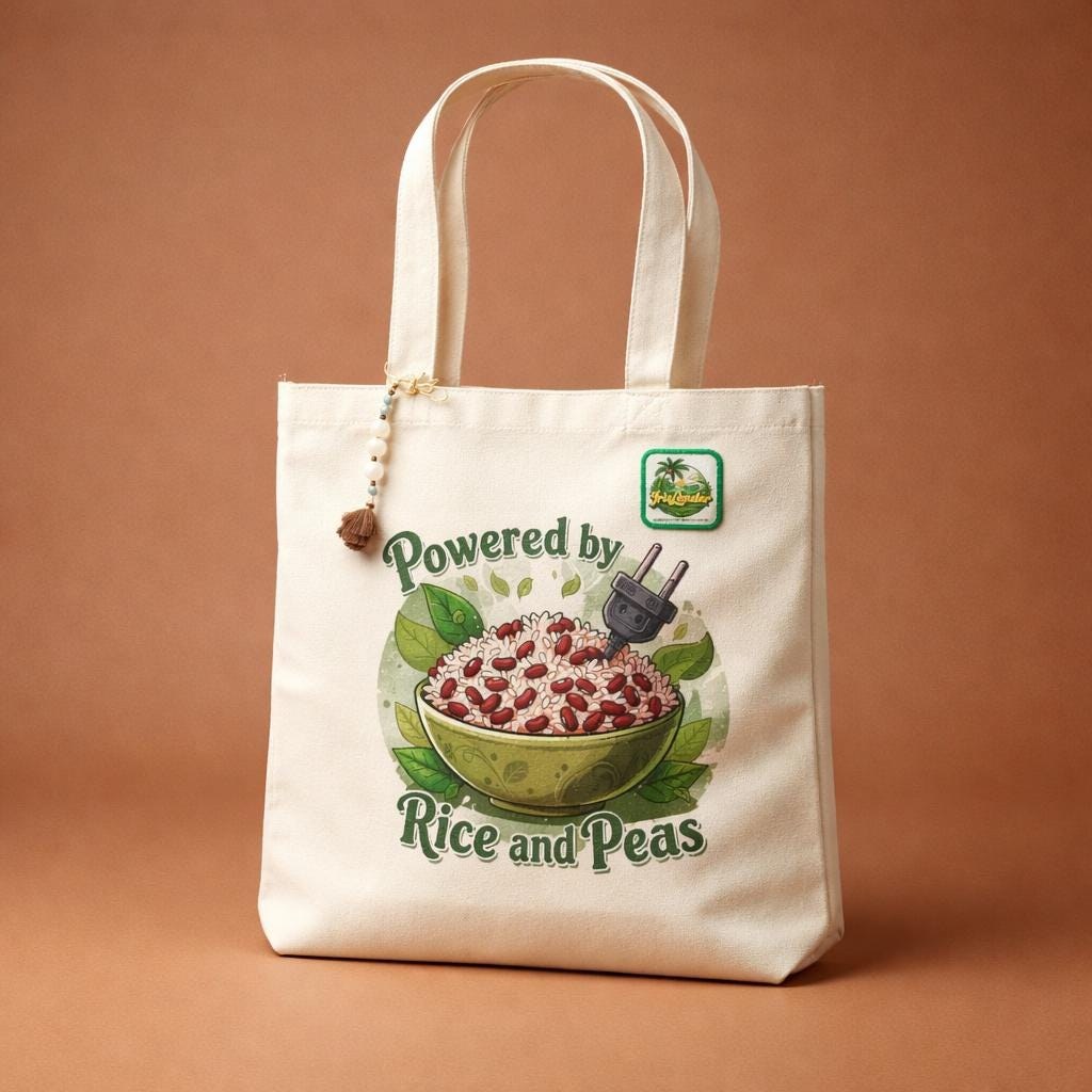 Rice And Peas Jamaica Tote Bag with Keychain Charm, Foodie Bag, Caribbean Art Canvas, view 11