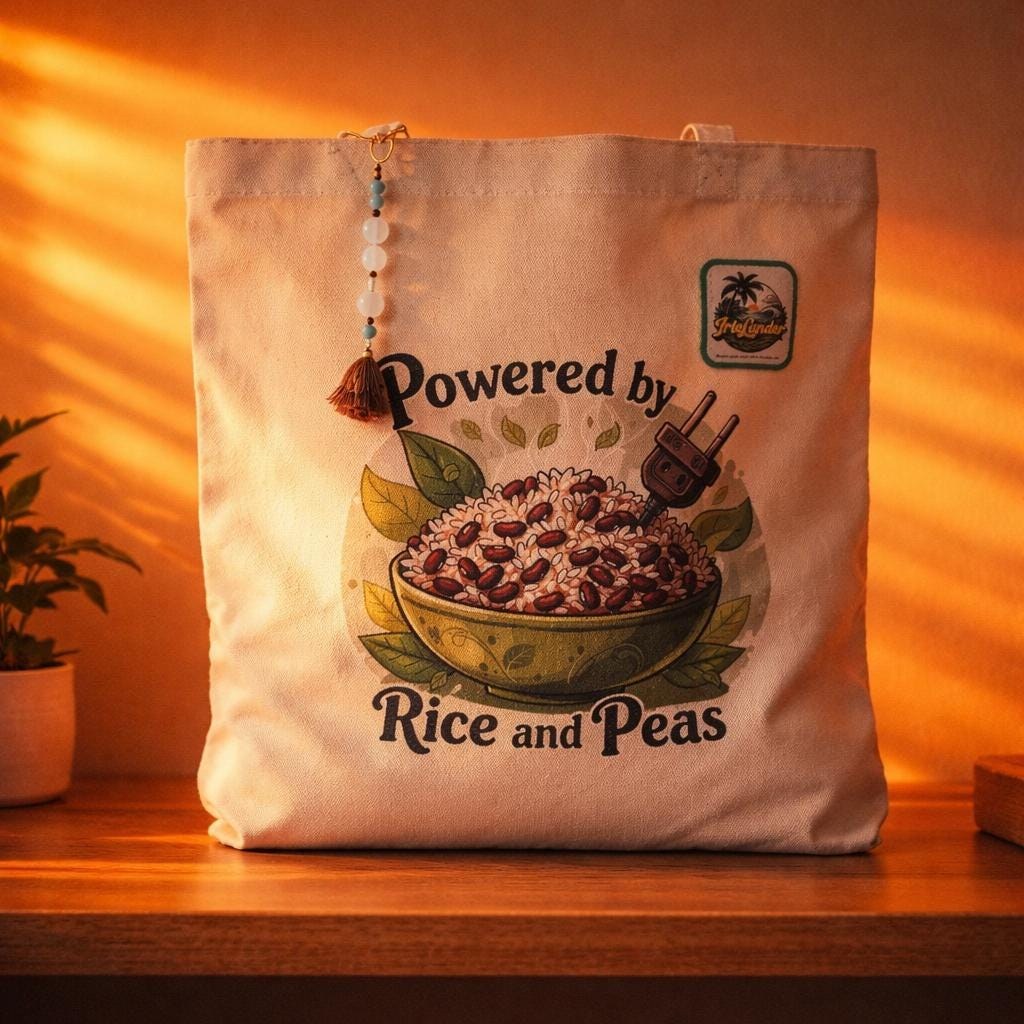Rice And Peas Jamaica Tote Bag with Keychain Charm, Foodie Bag, Caribbean Art Canvas, view 12