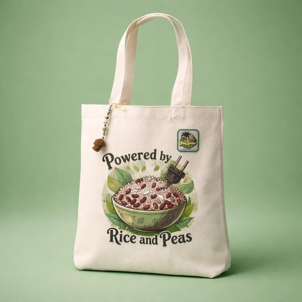 Rice And Peas Jamaica Tote Bag with Keychain Charm, Foodie Bag, Caribbean Art Canvas, view 4