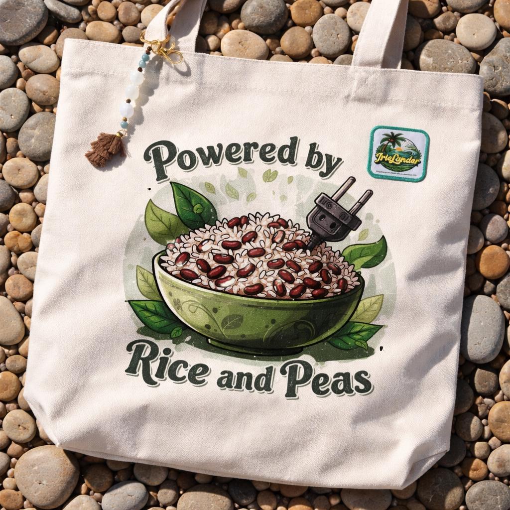 Rice And Peas Jamaica Tote Bag with Keychain Charm, Foodie Bag, Caribbean Art Canvas, view 5