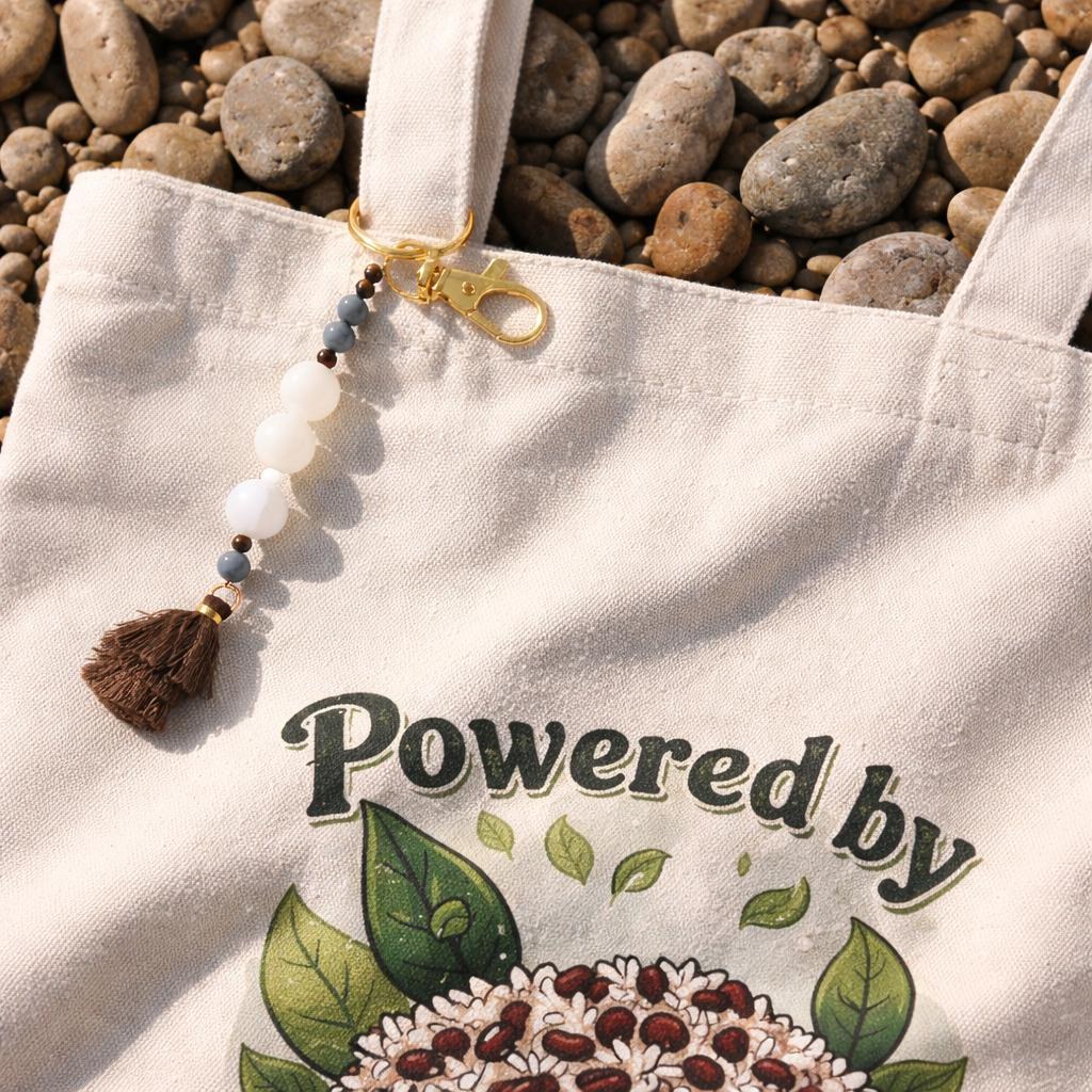 Rice And Peas Jamaica Tote Bag with Keychain Charm, Foodie Bag, Caribbean Art Canvas, view 6