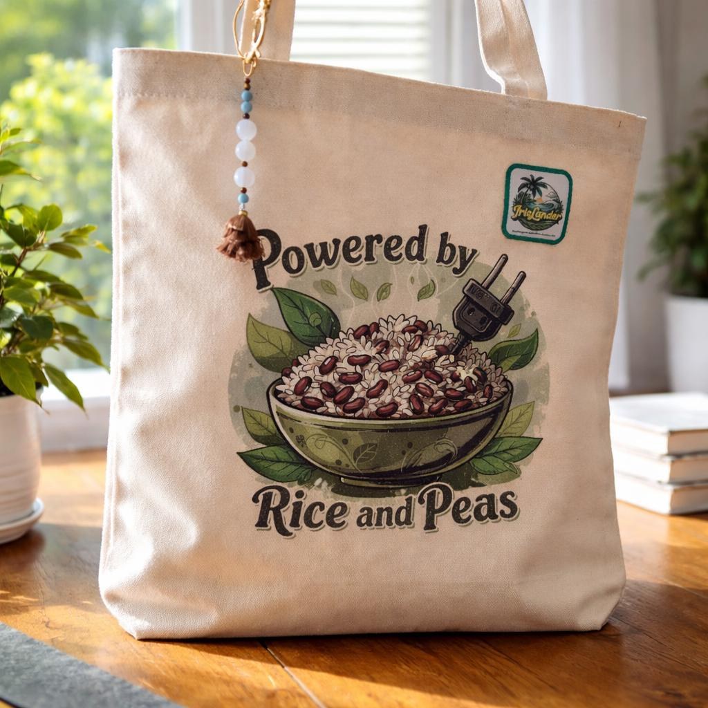 Rice And Peas Jamaica Tote Bag with Keychain Charm, Foodie Bag, Caribbean Art Canvas, view 7