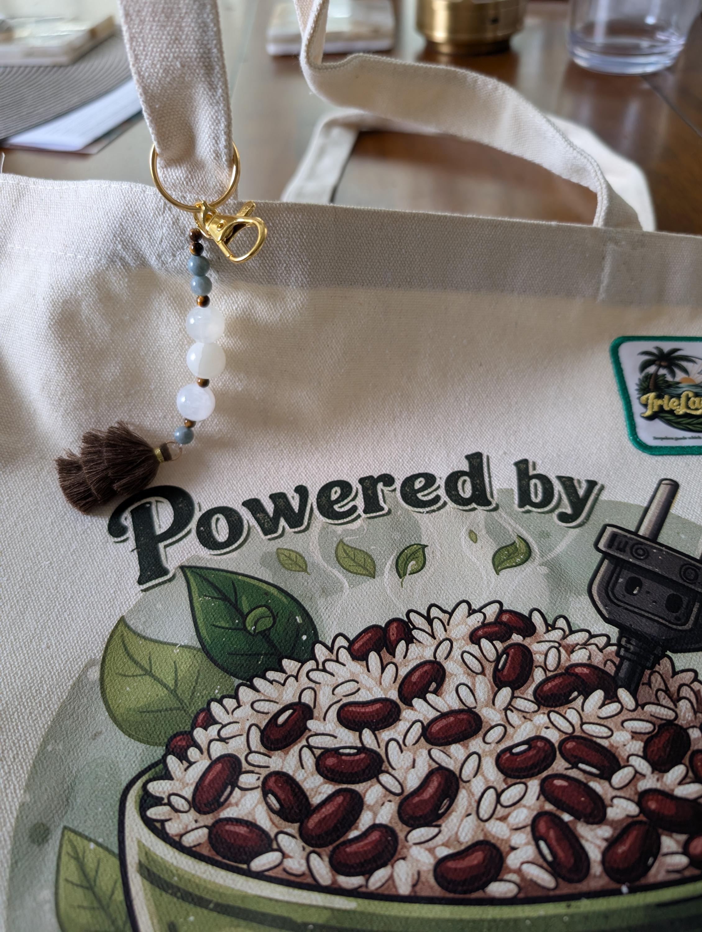 Rice And Peas Jamaica Tote Bag with Keychain Charm, Foodie Bag, Caribbean Art Canvas, view 8