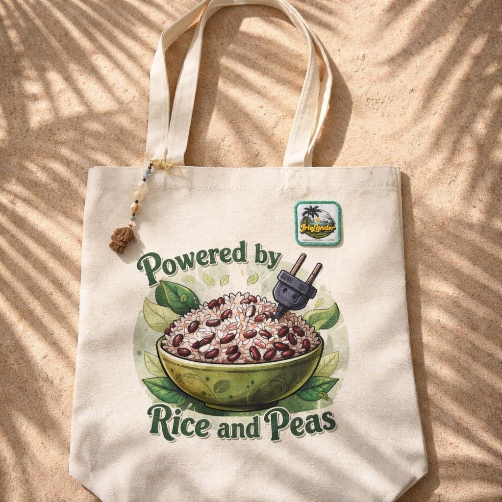 Rice And Peas Jamaica Tote Bag with Keychain Charm, Foodie Bag, Caribbean Art Canvas, view 10