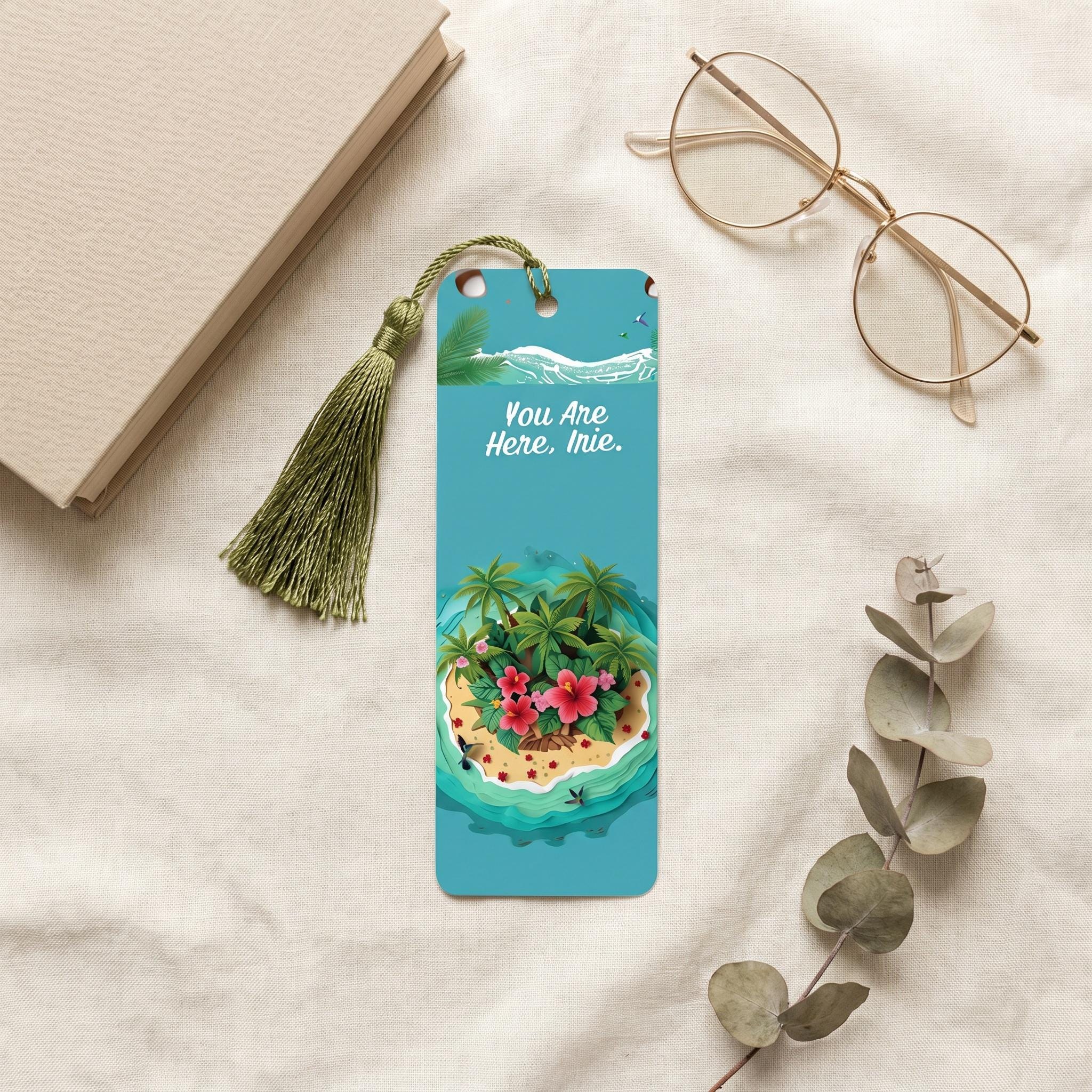 Personalized Island Oasis Cardstock Jamaican Bookmark, Tropical Art, Jamaican Patois, Tassel Accent