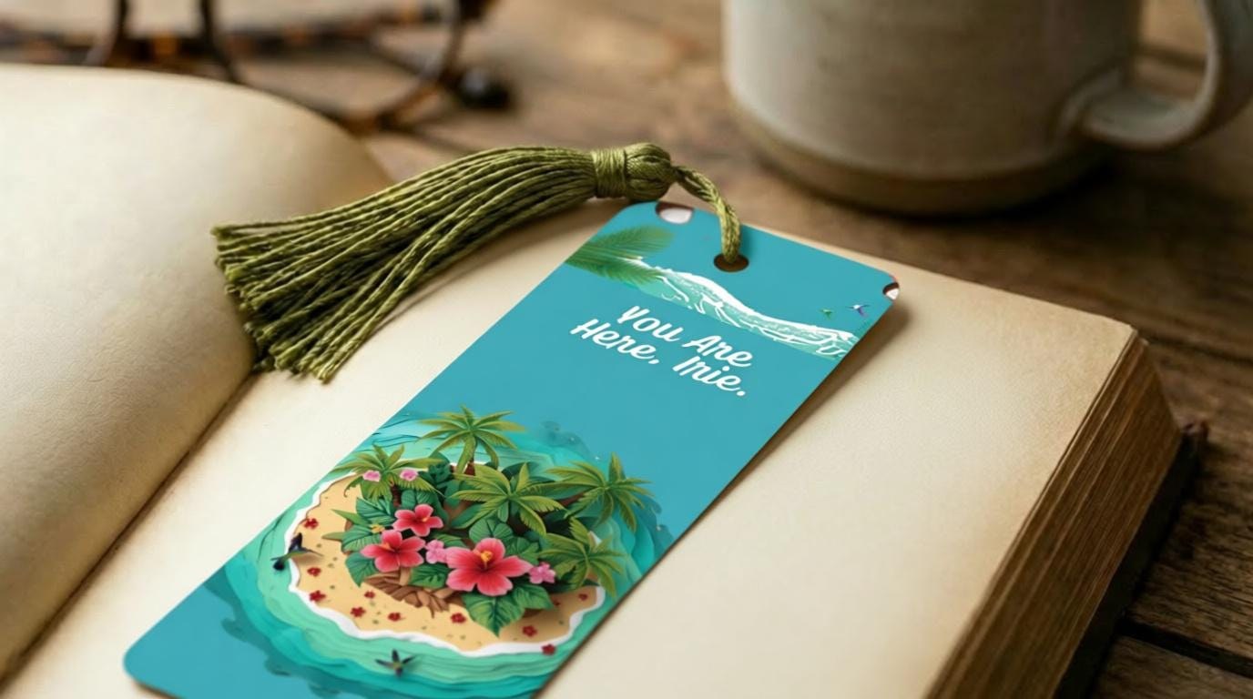 Personalized Island Oasis Cardstock Jamaican Bookmark, Tropical Art, Jamaican Patois, Tassel Accent, view 3