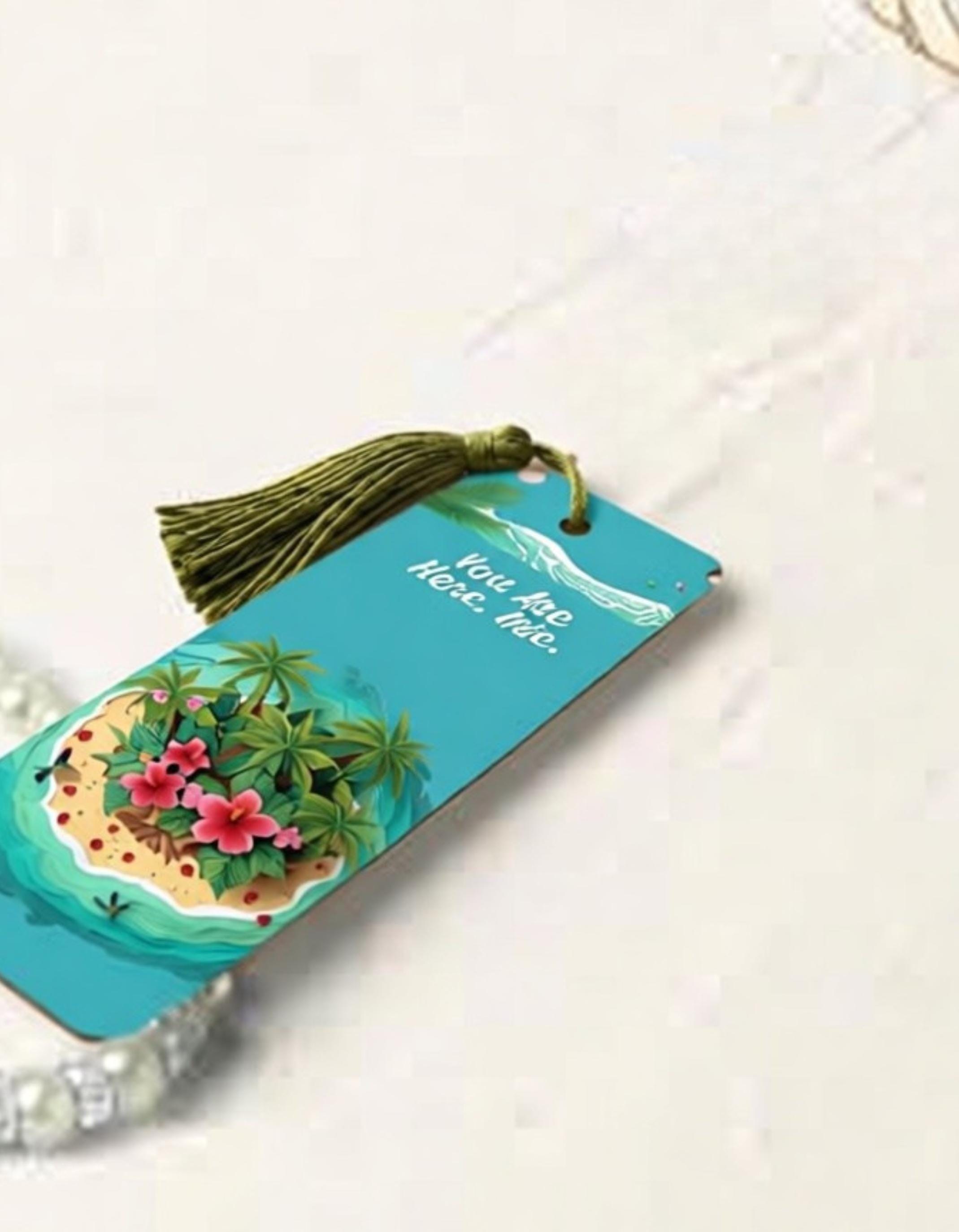Personalized Island Oasis Cardstock Jamaican Bookmark, Tropical Art, Jamaican Patois, Tassel Accent, view 6