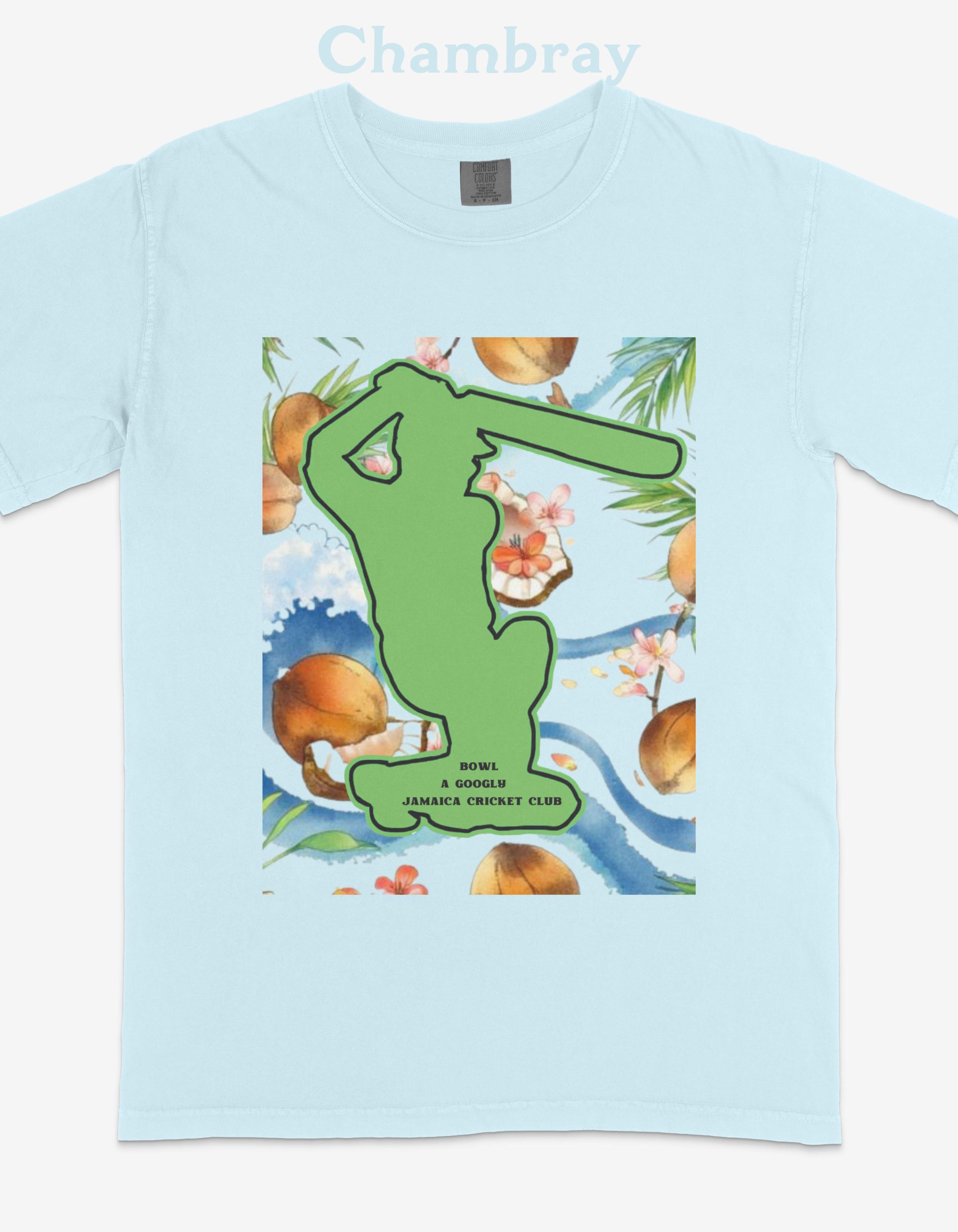Island cricket club unisex graphic tee, Comfort Colors®, adult sizes, custom made, tropical art, view 3