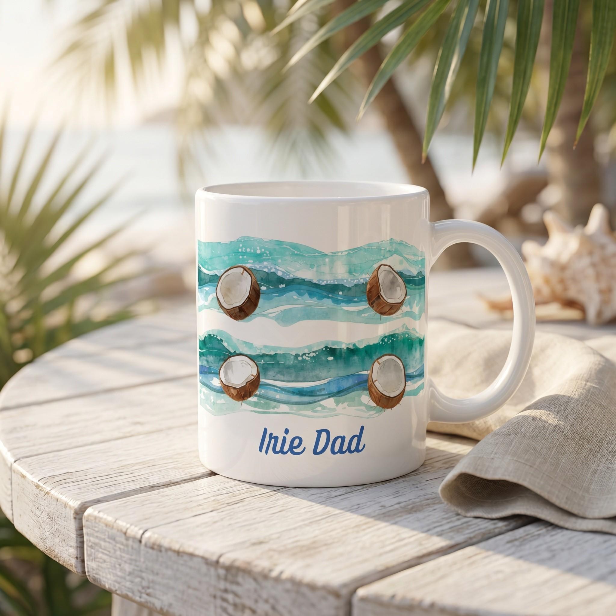 Coconut Waves Personalized Mug, Handmade Caribbean Beach Art, Teacher, Dad, Mom, Wedding Favor, view 3