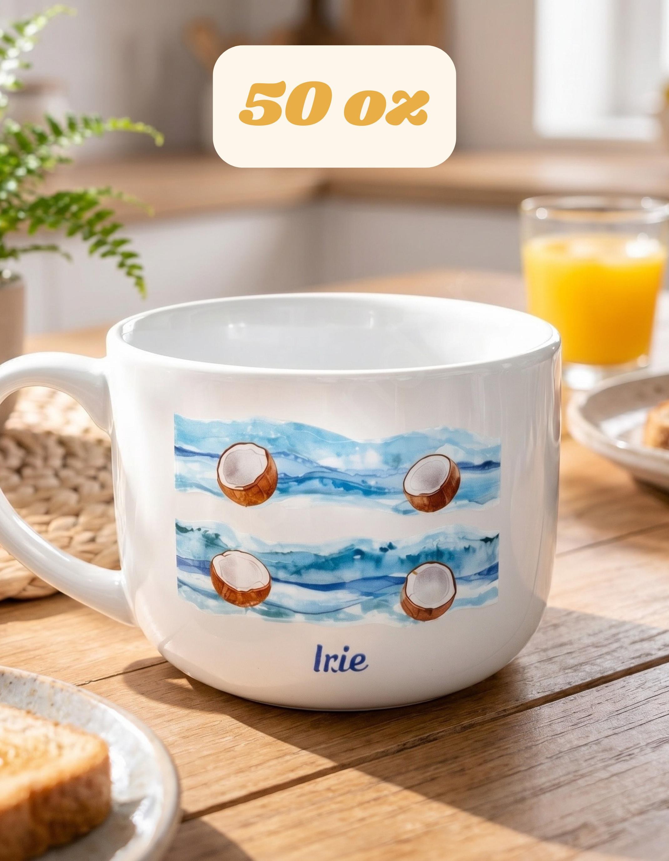 Coconut Waves Personalized Mug, Handmade Caribbean Beach Art, Teacher, Dad, Mom, Wedding Favor, view 5
