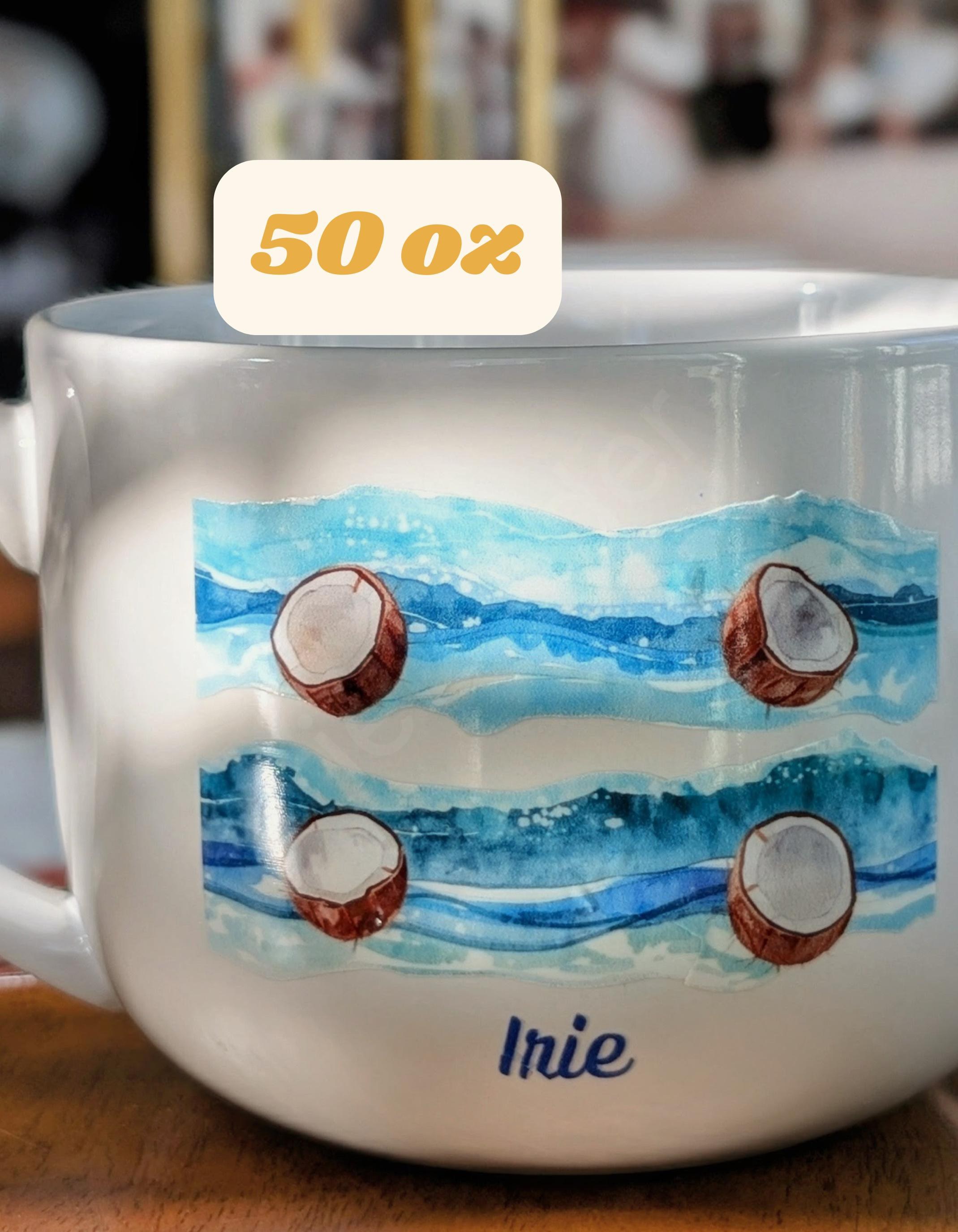 Coconut Waves Personalized Mug, Handmade Caribbean Beach Art, Teacher, Dad, Mom, Wedding Favor, view 8