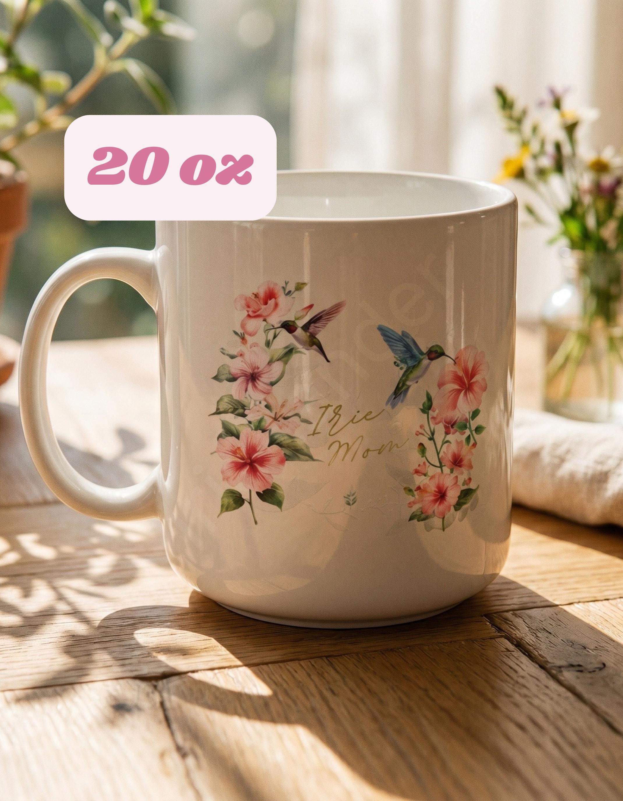 Floral Hummingbird Caribbean Ceramic Mug, Personalize with name, Artisan Artwork, Wedding Party, Teacher Appreciation, view 3
